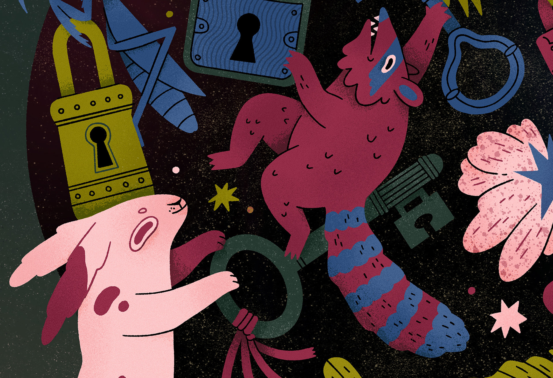 Closeup detail image of illustration by Emilee Beeson for The Revival Boutique Hotel in Baltimore.