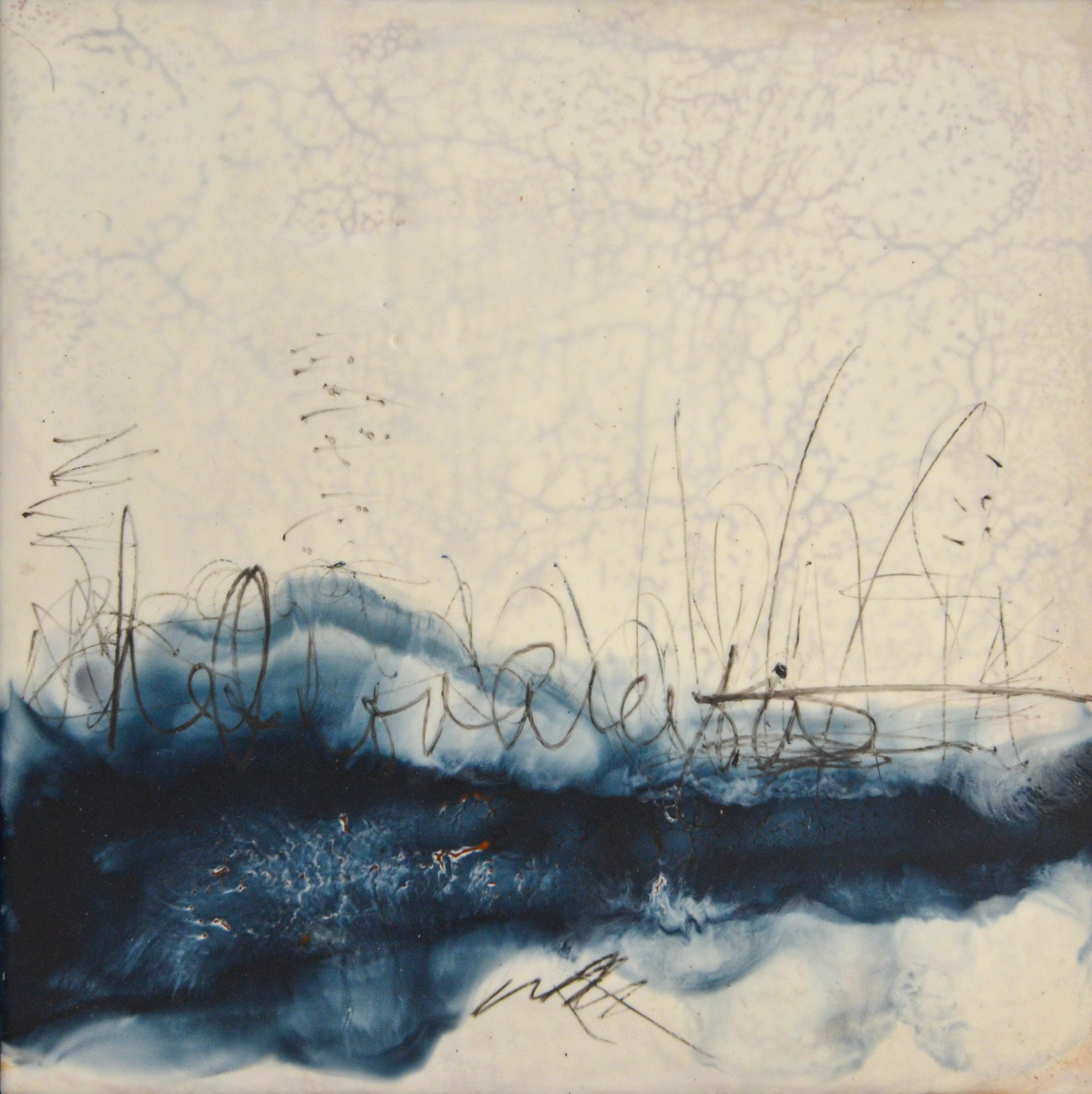 ' Indigo Skyline ' 8x8 in black floater frame