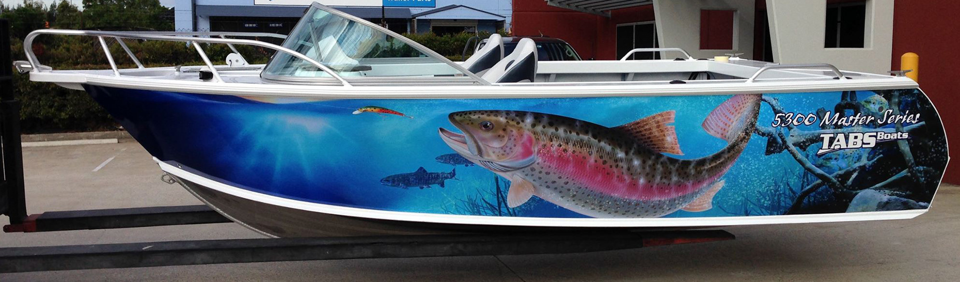 "Rainbow Trout" boat wrap for TABS - illustrated in Photoshop