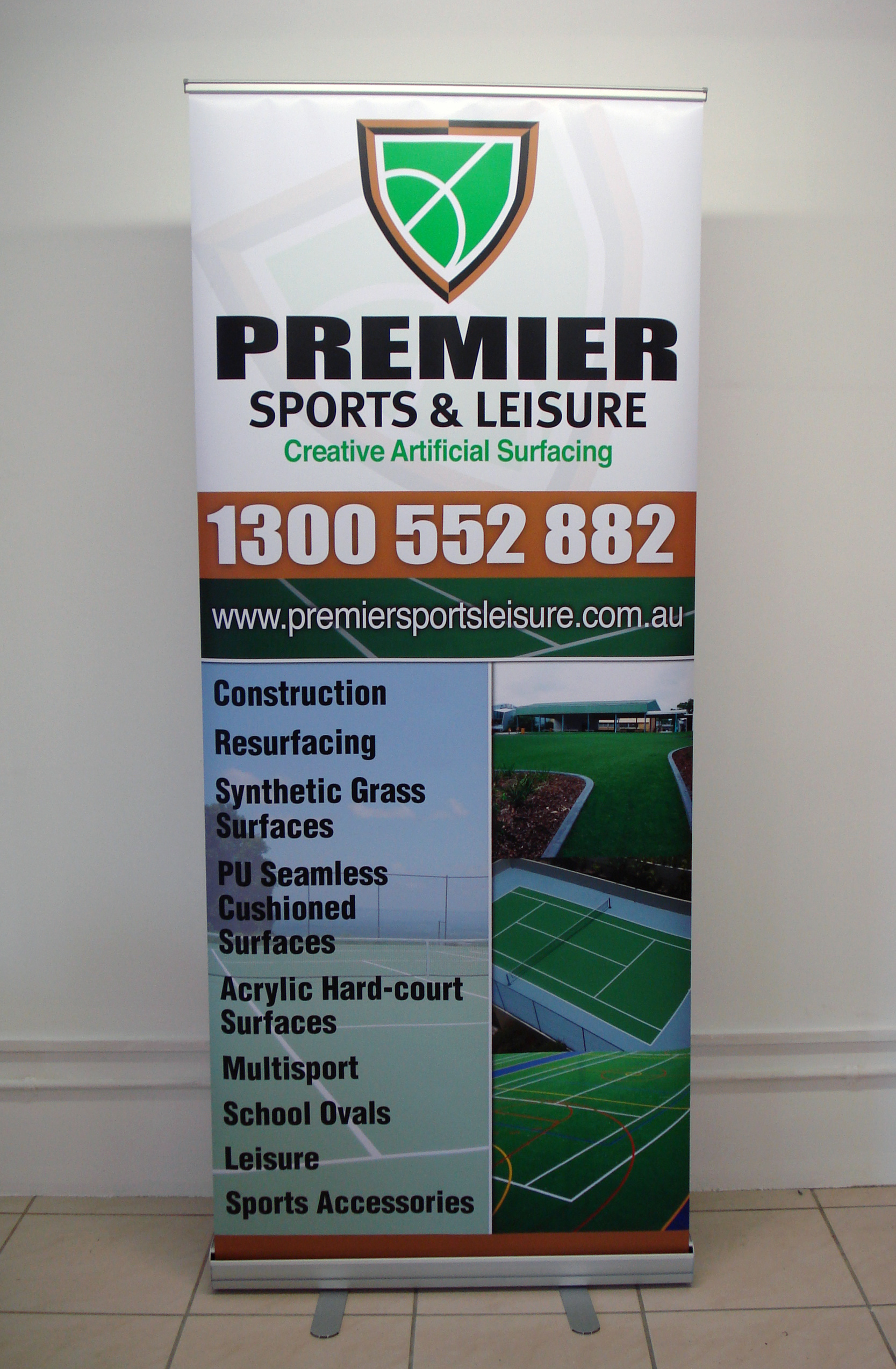 Pull up banner stand for Permier Sports and Leisure