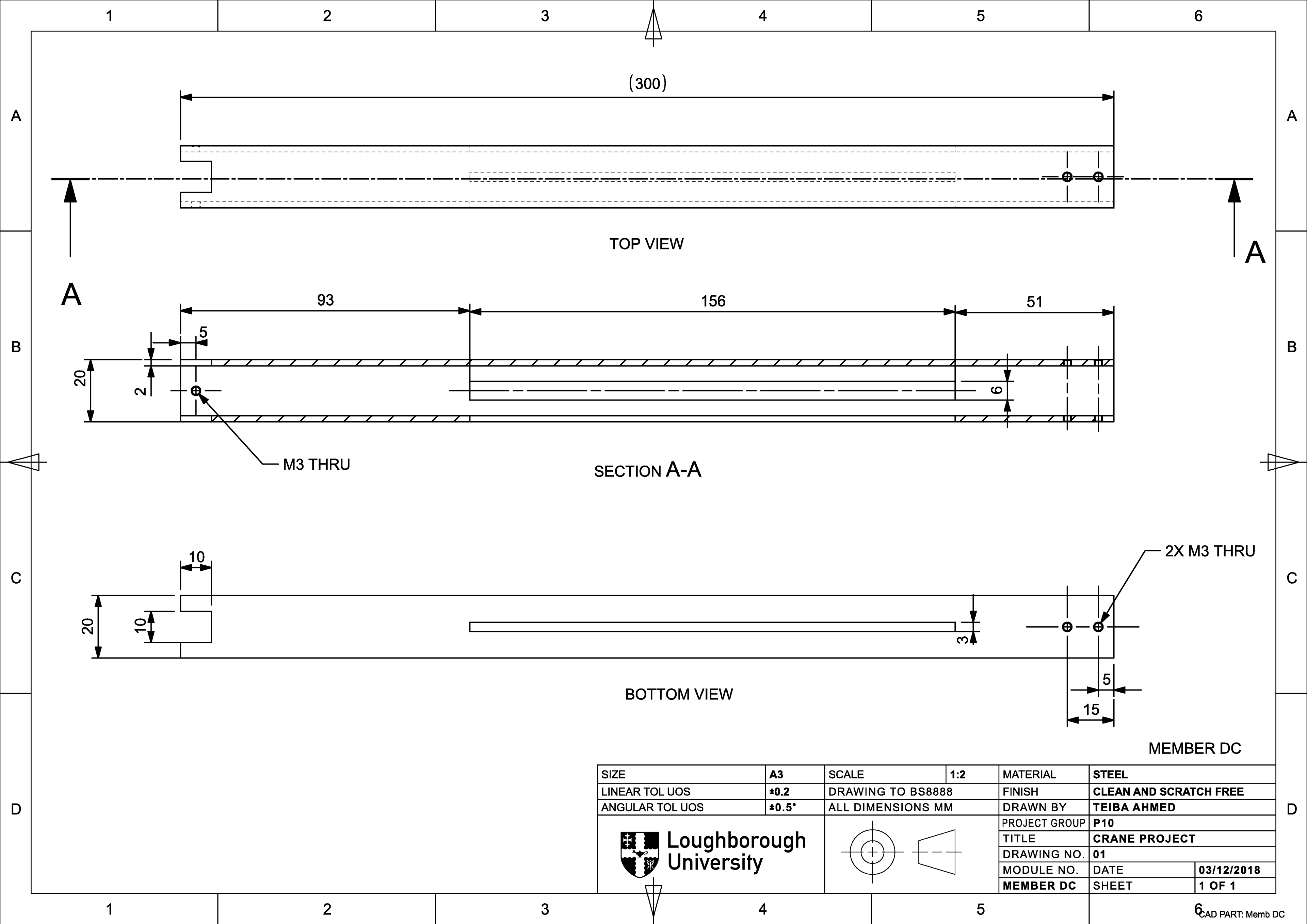 Engineering Drawing for Member DC
