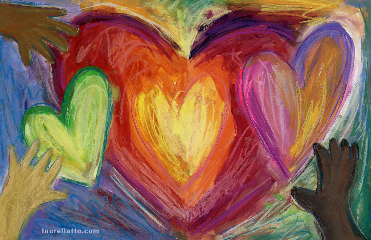 Heart and Hands Diversity Pastel Illustration
