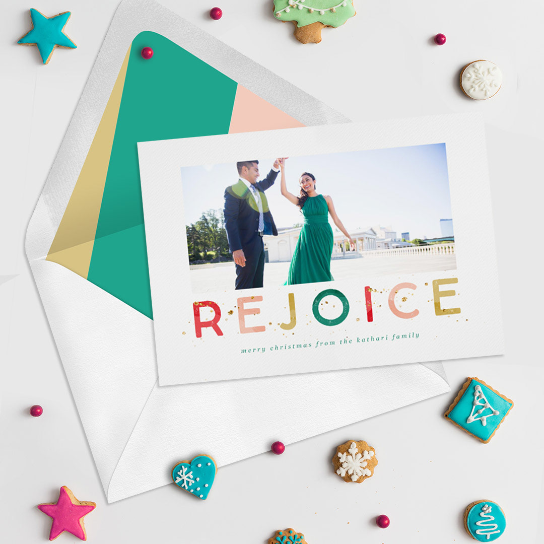 "Gold Splatter Rejoice" - Electronic Christmas card on Greenvelope