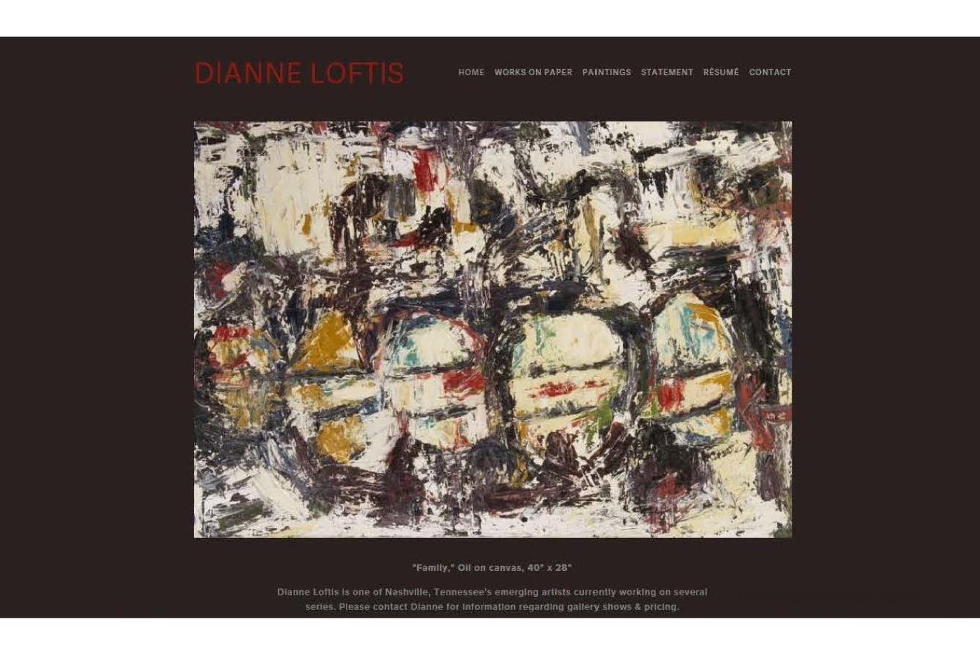 Website Content Arrangement with Dianne Loftis Painting on Home Page Copyright 2015-2018 Cityscape Creative