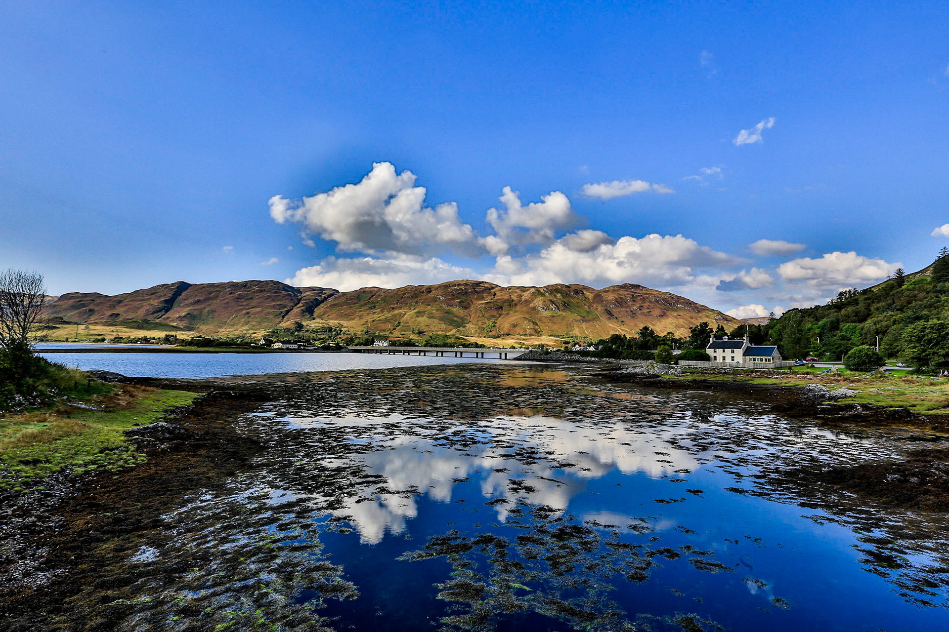 A beautiful view of Dornie, Loch Long, Eilean Donan Castle Cottage, Scottish Highlands