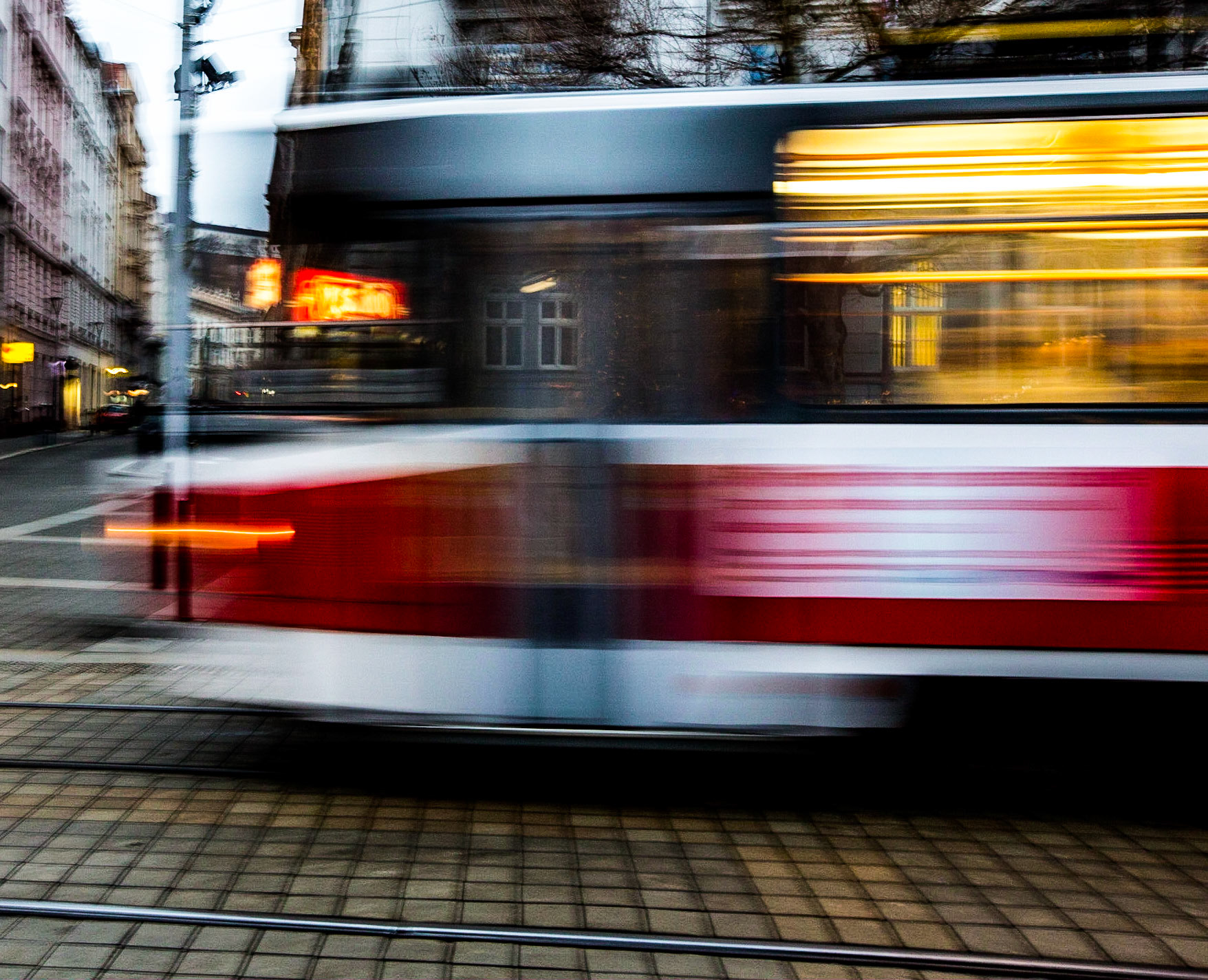 Moving tram in czech republic in the city of BRNO
