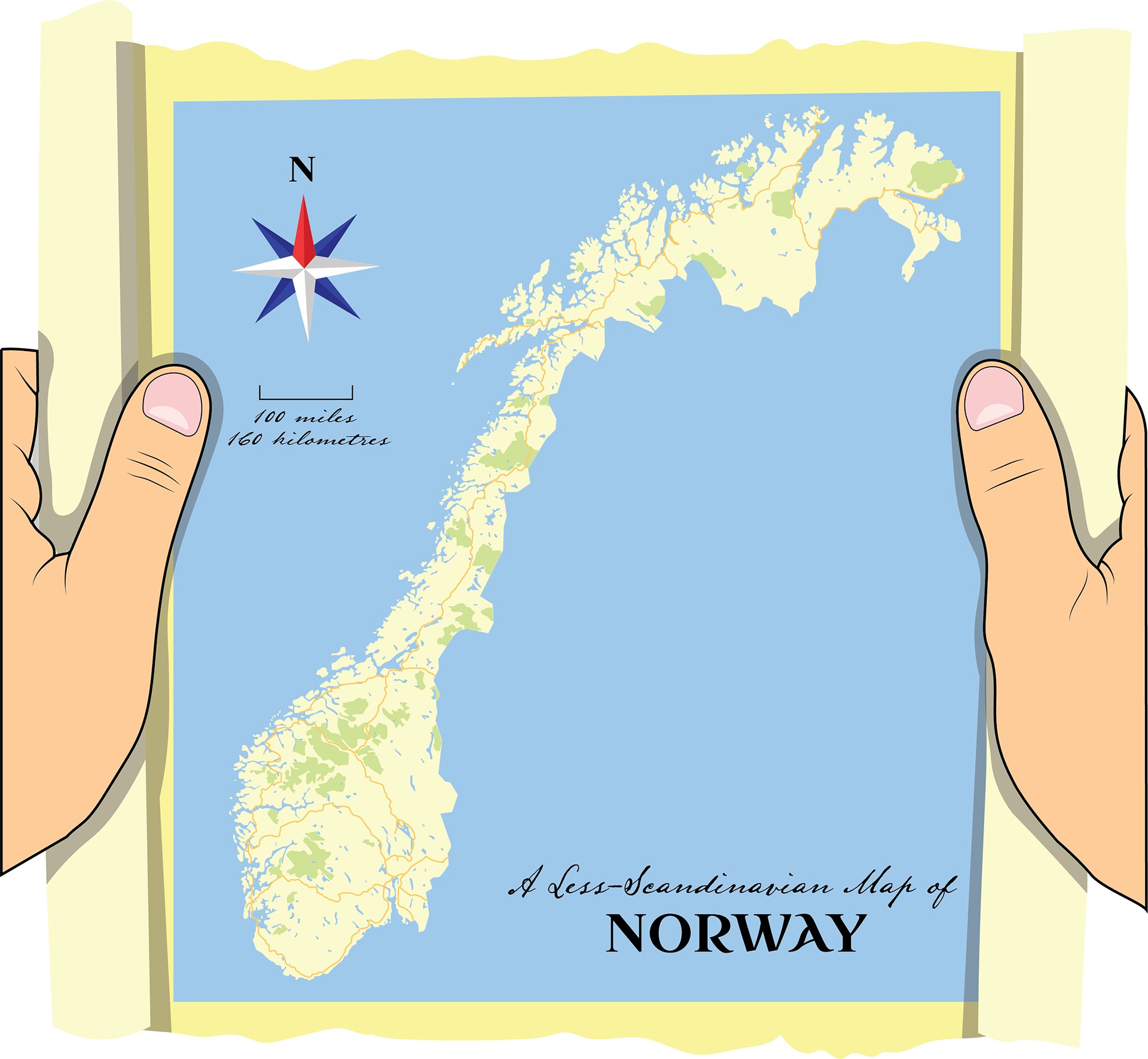 Hands Holding a Map of Norway; made for a school web project