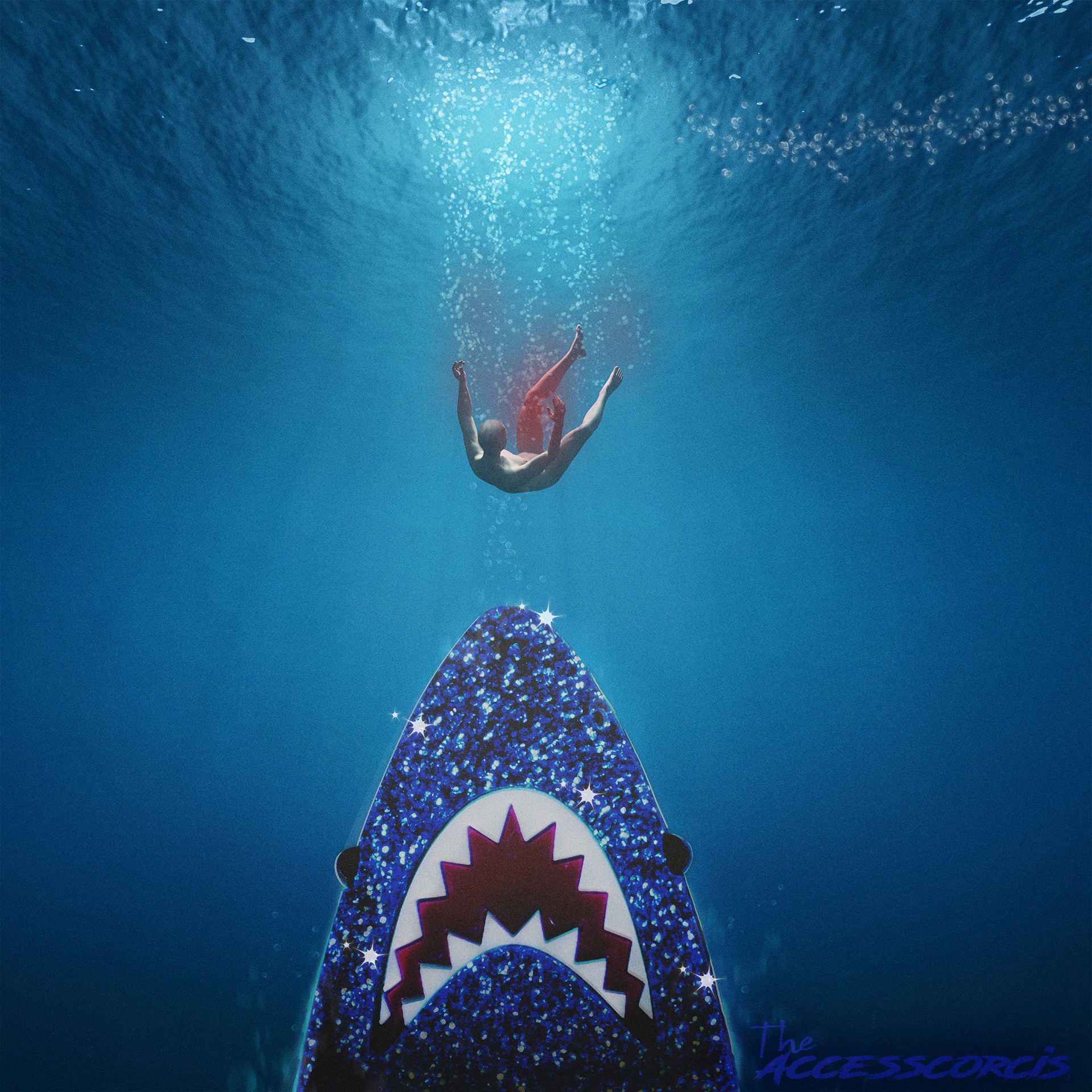 This "Senpai" Shark was an earring I own photographed with a stock photo. Blended together in Photoshop