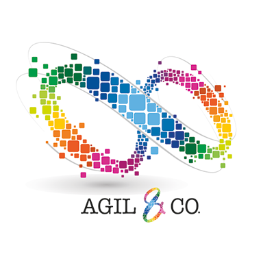Logo Agil & Co. Sigle de l'infini formé de centaines de petits carrés multicolores