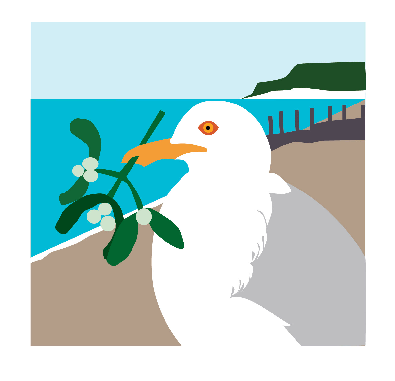 Seagull Christmas card made in Illustrator