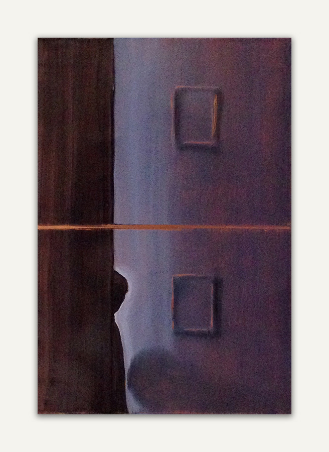 "Insides-outsides", huile sur feuille d'aluminium cuivrée, 30 x 20 cm