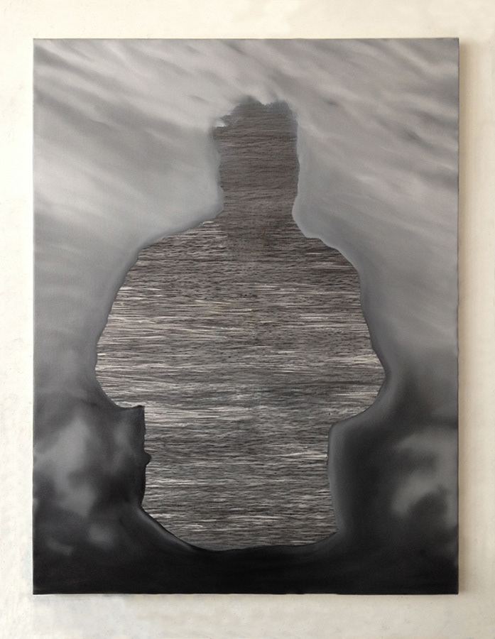 "Oxymores sous l'eau", fusain et huile sur toile, 130 x 97 cm