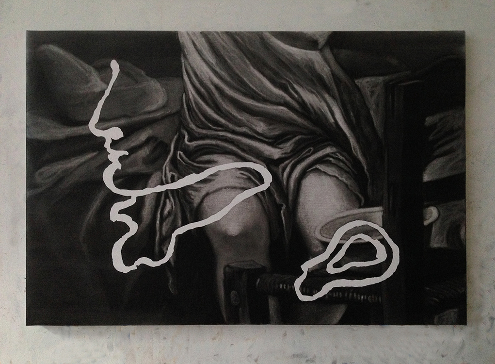 Nostalgie au premier degré - fusain et huile sur toile - 54 x 81 cm