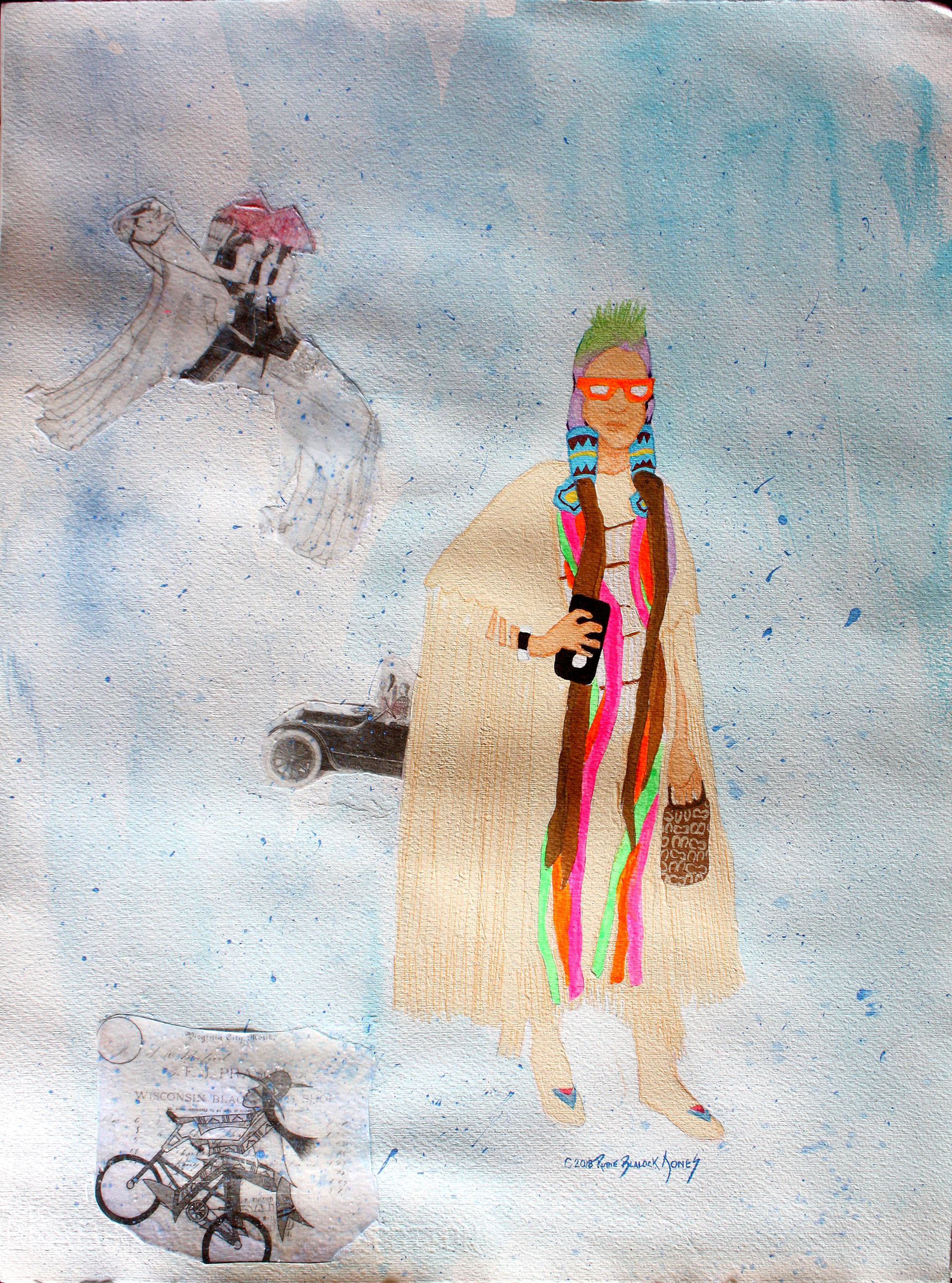 Cultural Appropriation, White to Indian (In Reverse), Ruthe Blalock Jones (Okmulgee, Oklahoma), acrylic, pencil and transfer on Fabriano watercolor paper, $1250