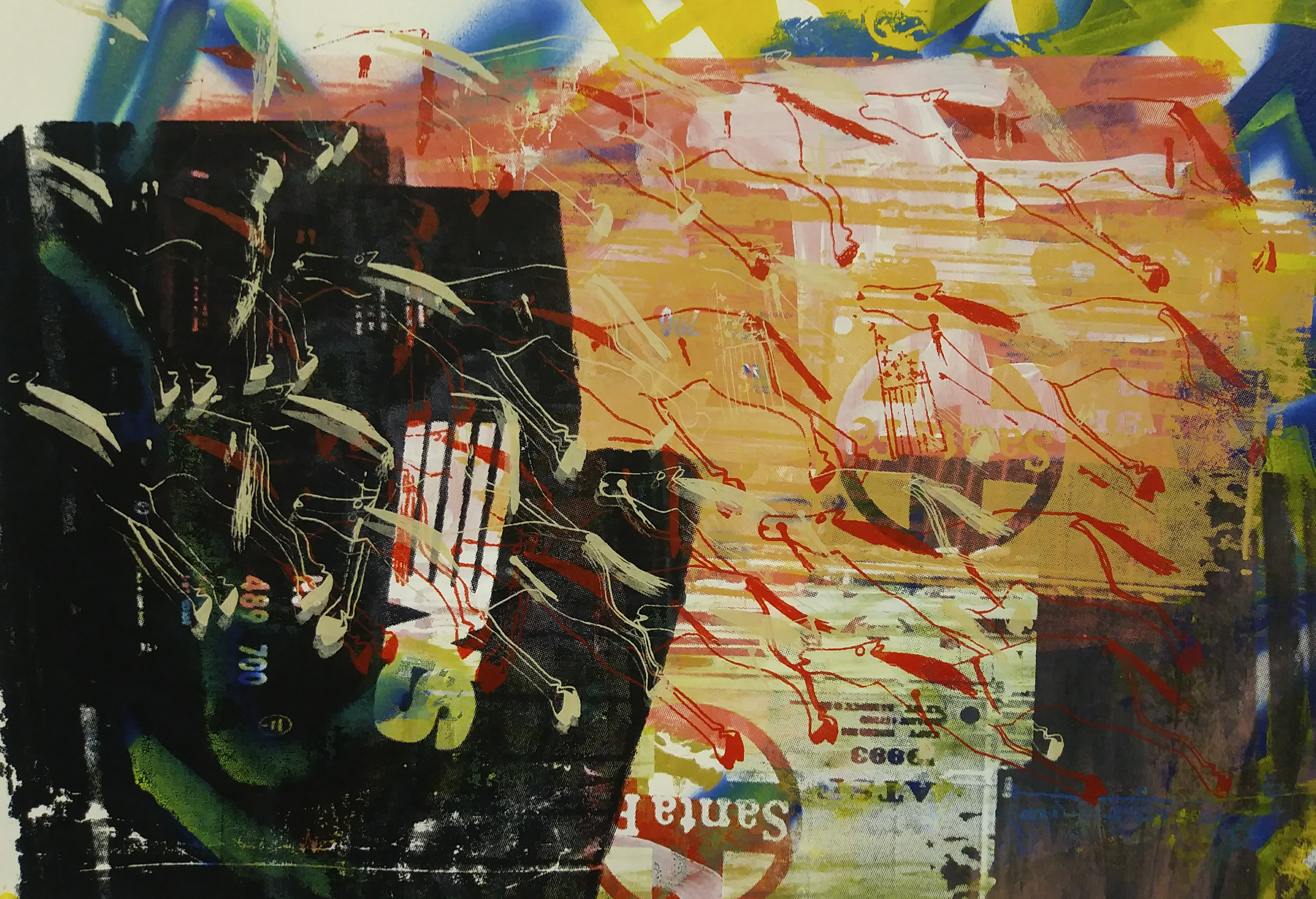 Iron Horse Killers Remix #1, Hoka Skenadore (Norman, Oklahoma), screenprint, paint marker and spray paint on paper, $225