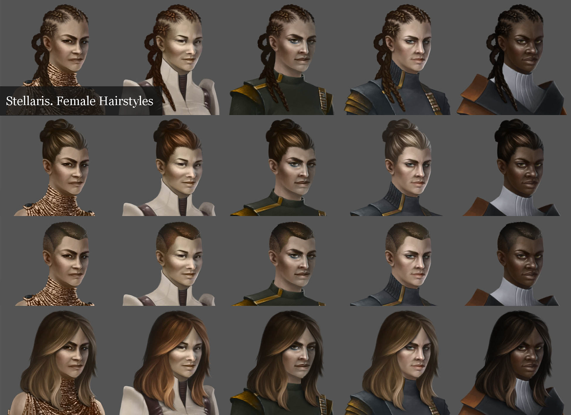 Female human hair designs for Stellaris.