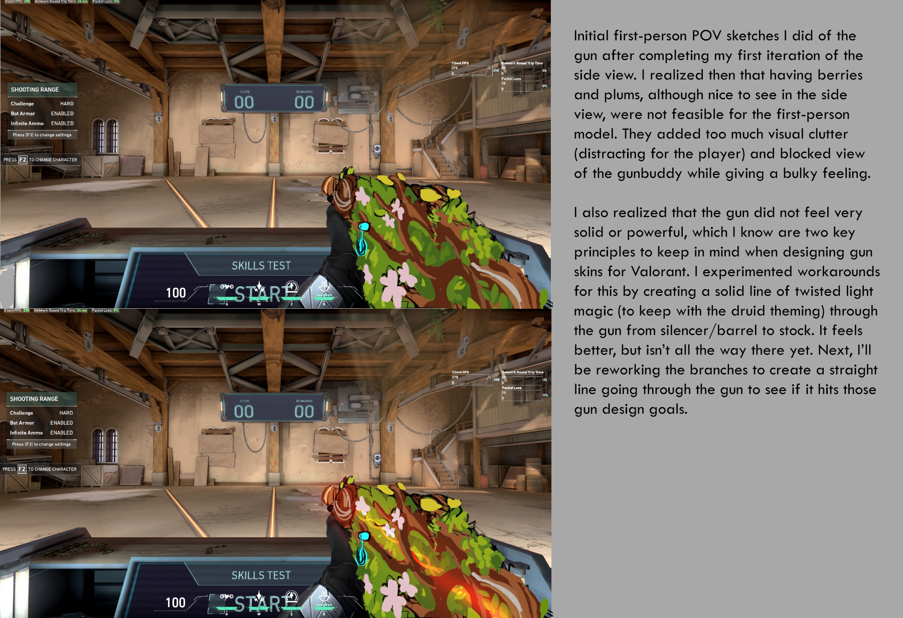 Initial first person sketch/color blockout. After this, I've decided to edit the gun's design.