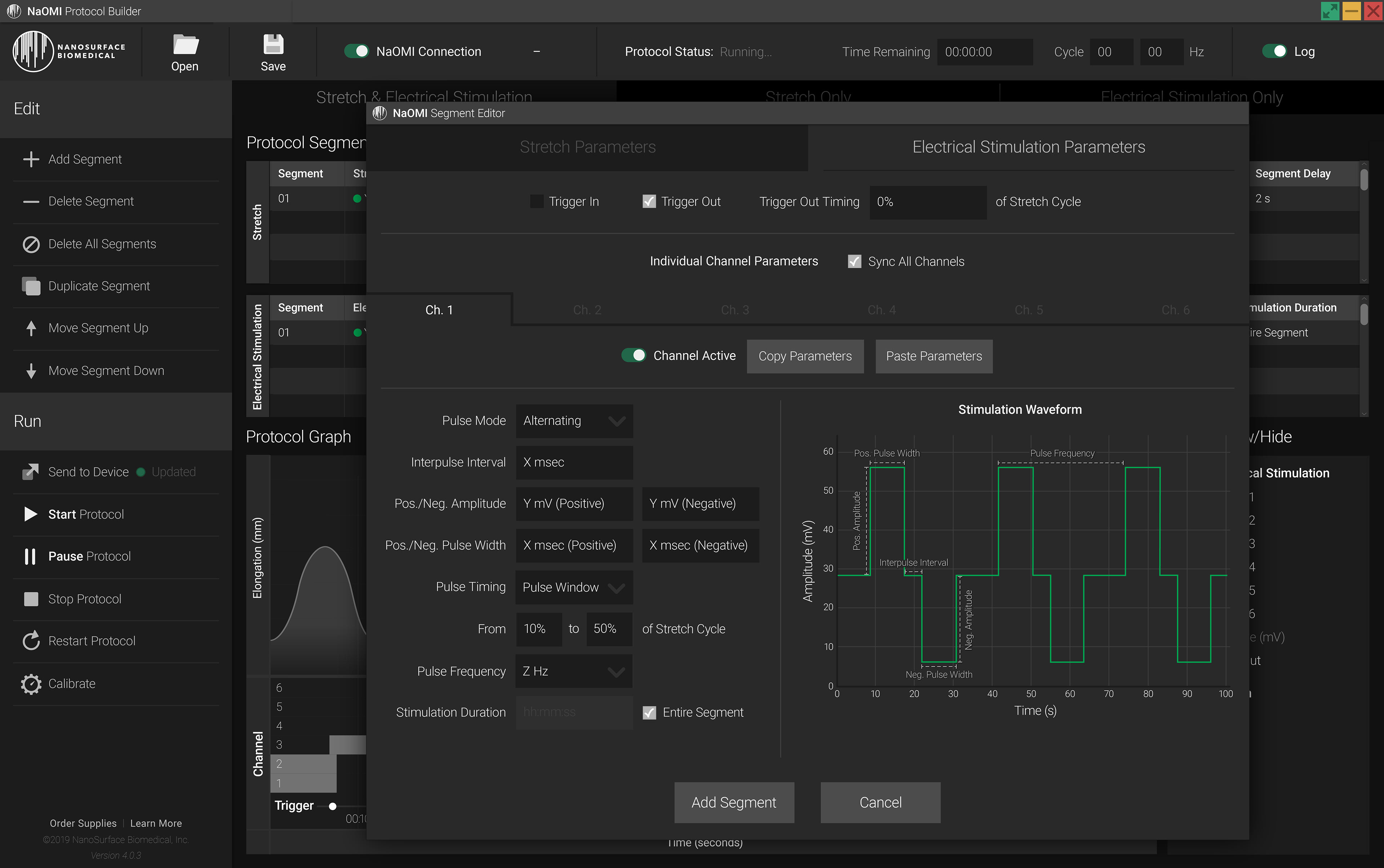 Segment Editor Pop-up – Electrical Stimulation Parameters