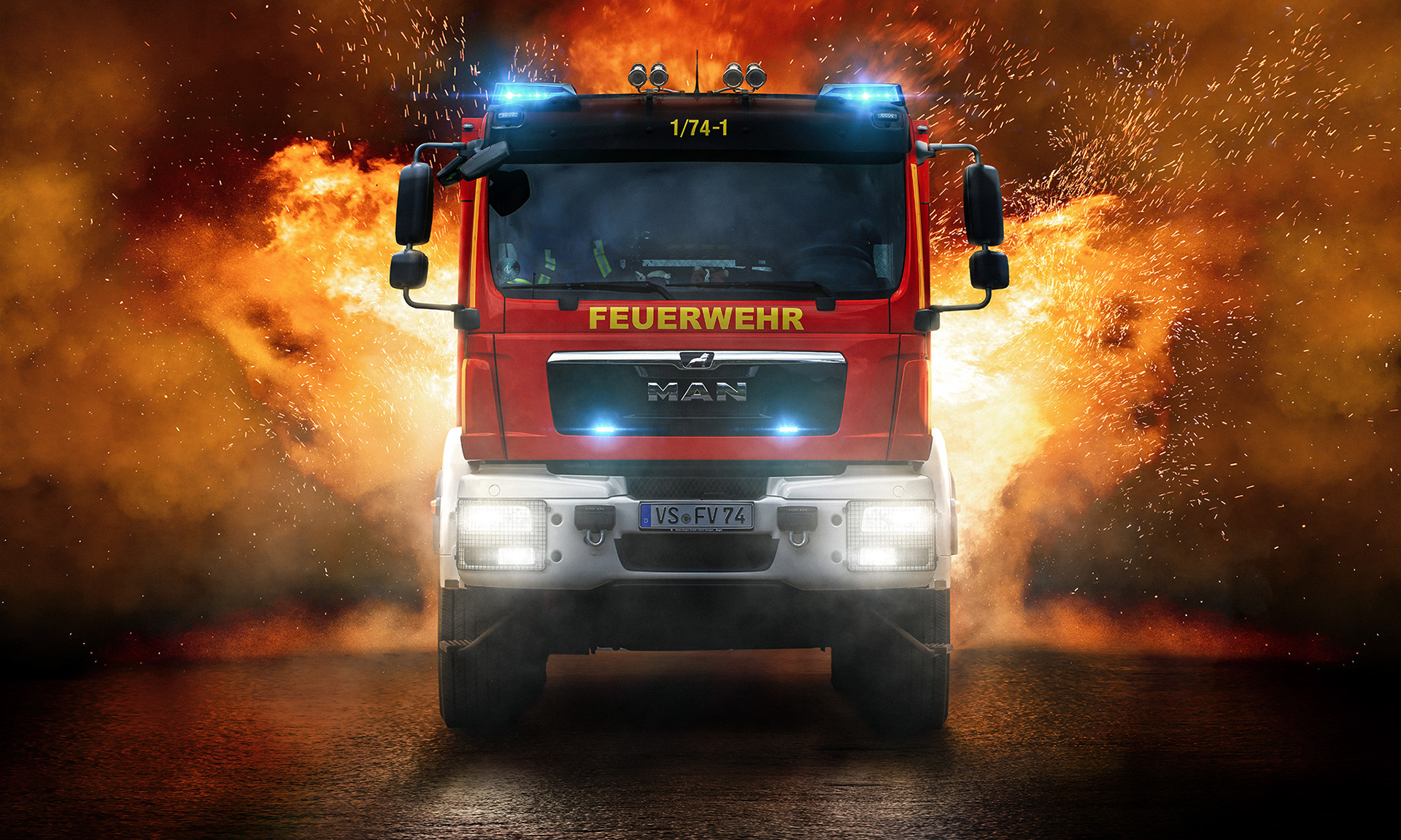 Imposante Darstellung eines Feuerwehrfahrzeuges