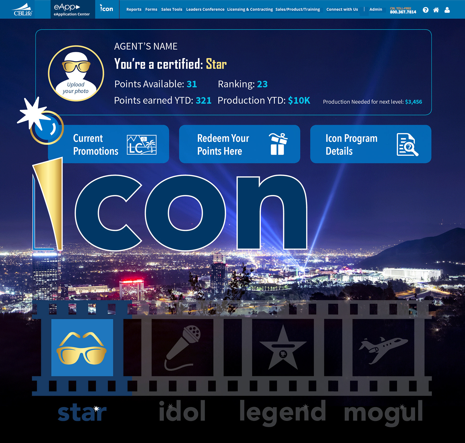 Agent loyalty rewards program dashboard