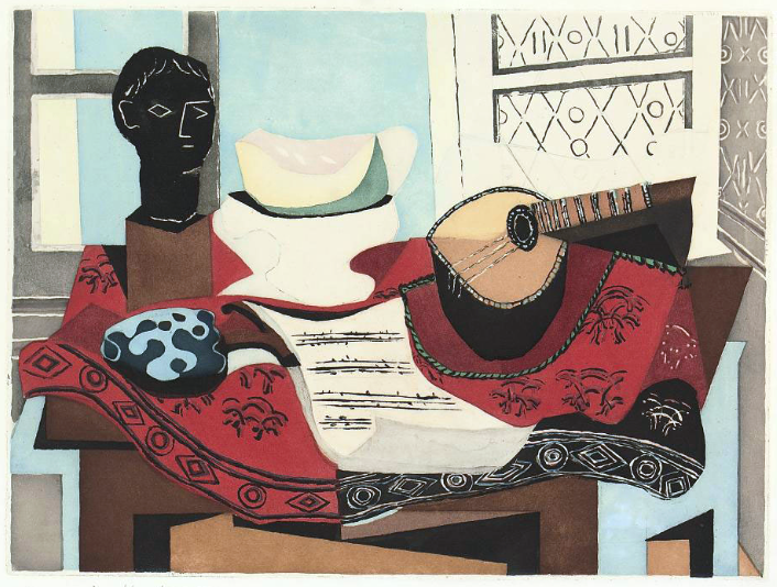 “Nature Morte (Still Life)” Etching Aquatint (After the Painting by Pablo Picasso), c.1927, Edition:200, Publisher: The Louvre -Paris; Hand Signed in Pencil by Picasso & in Plate by Villon, Image: 14.5 x 19.5”, Please Inquire