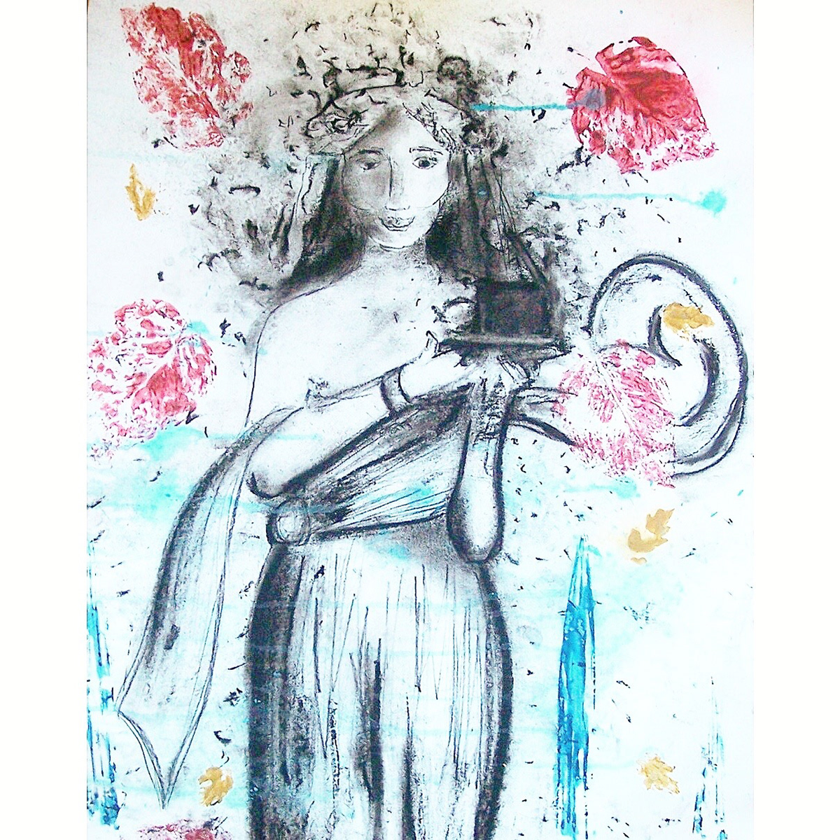 "Pandora's Box" Acrylic, Ink, Pastel on Paper 22x28"