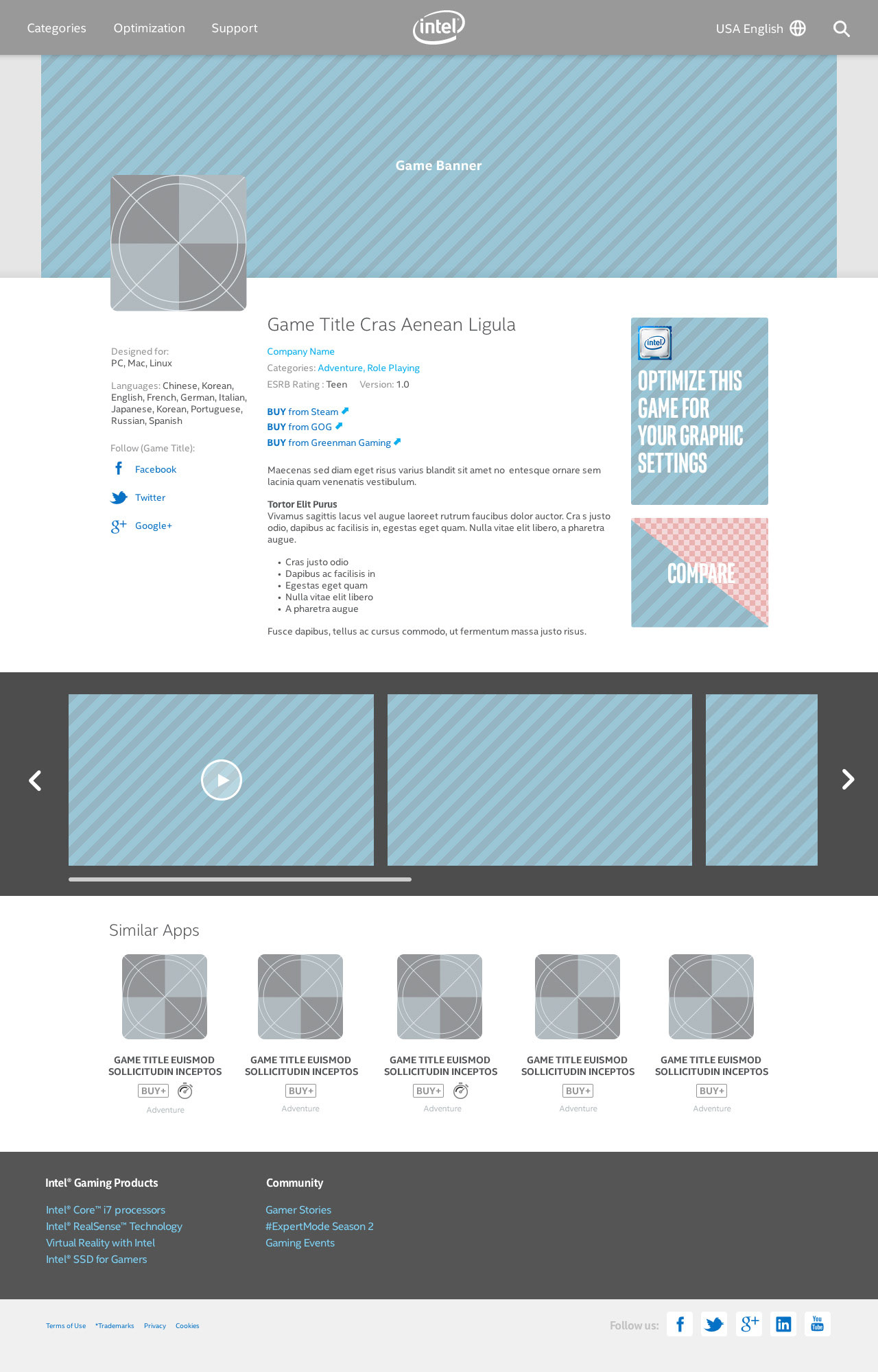 Intel Gaming: UI Wireframes
