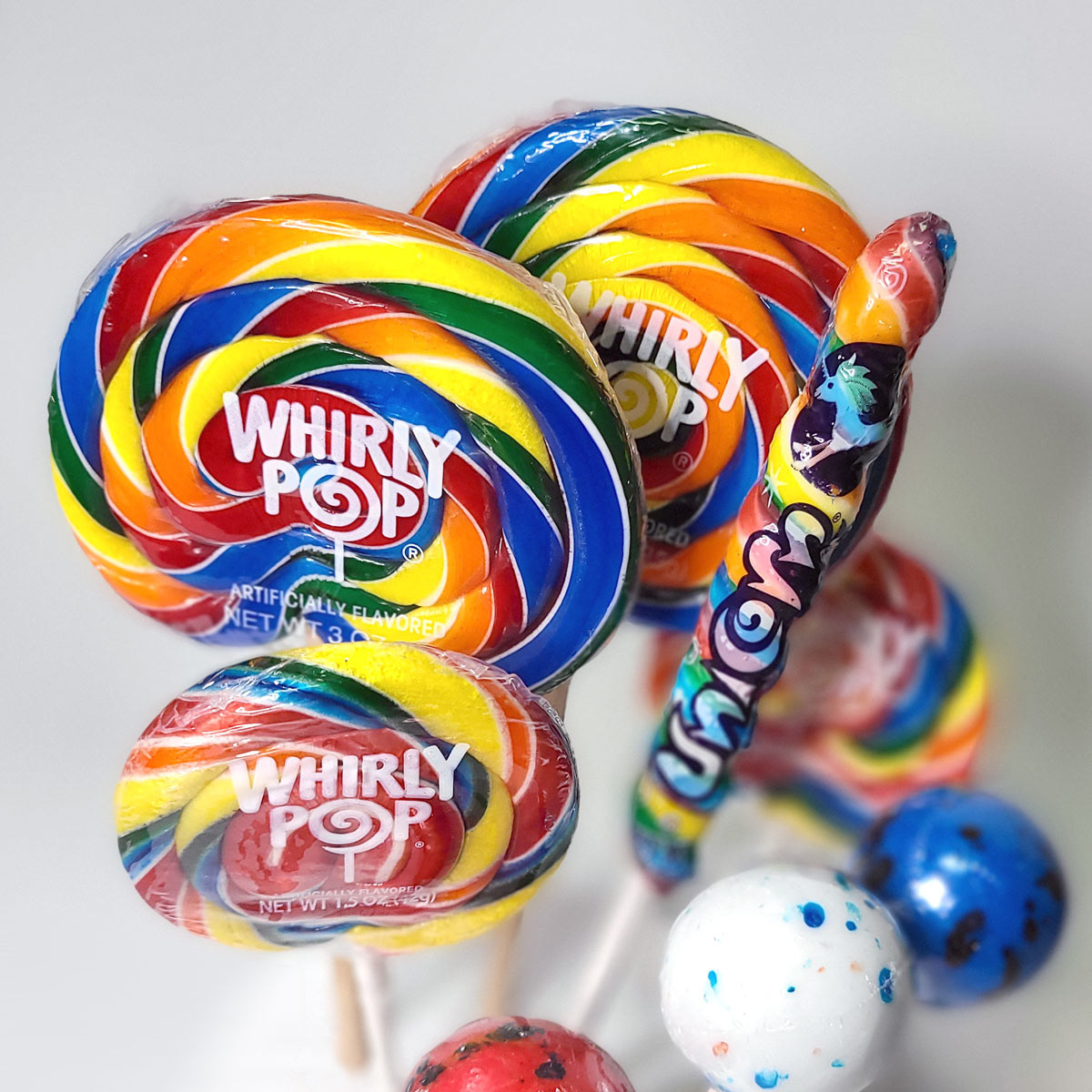 The classic Whirly pop, Unicorn pop, Gobstoppers...