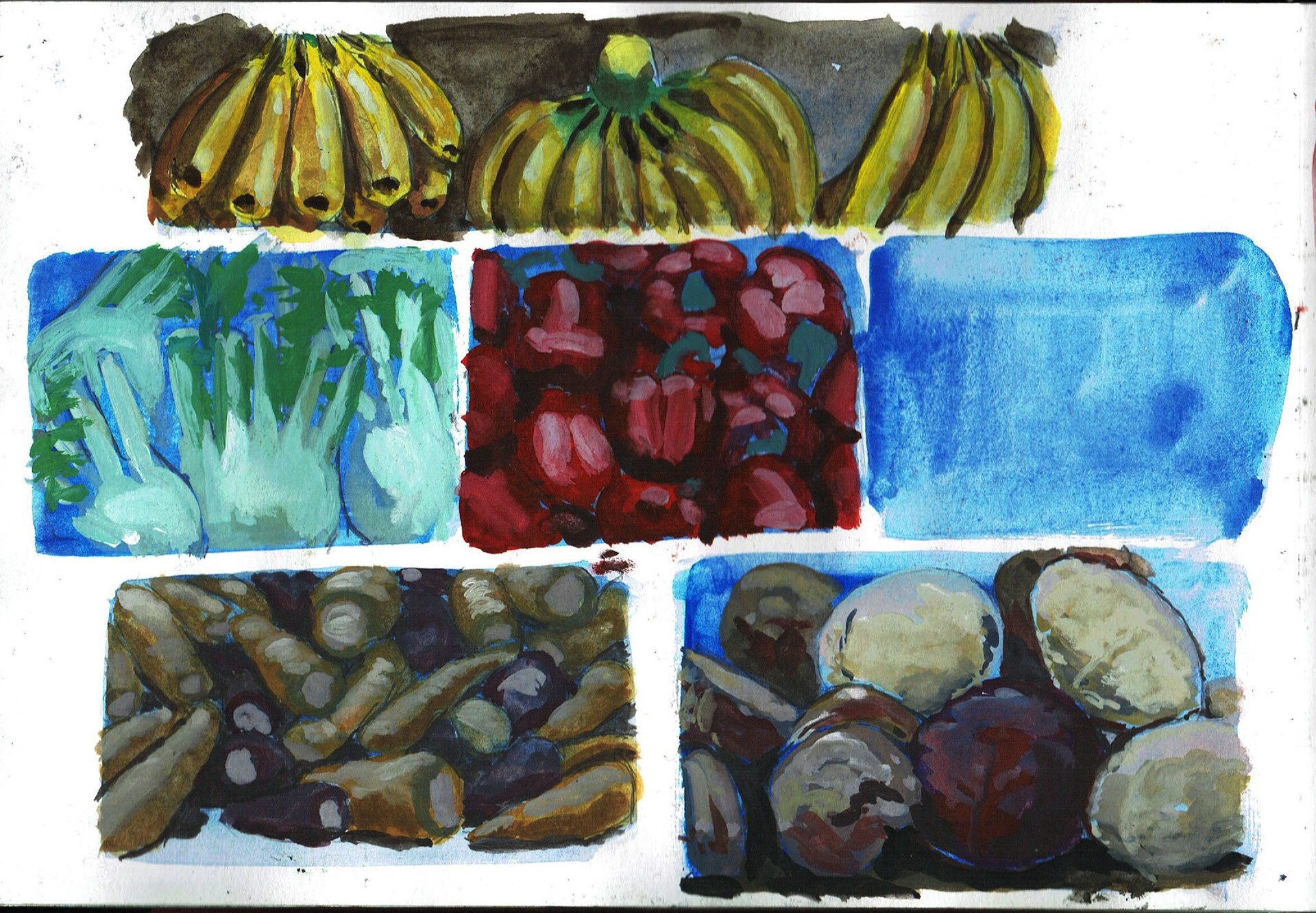 studies from a farmer's market, gouache