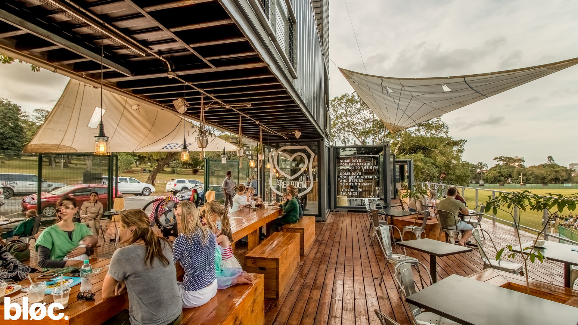 Restaurant made with shipping containers in Glenwood, South Africa