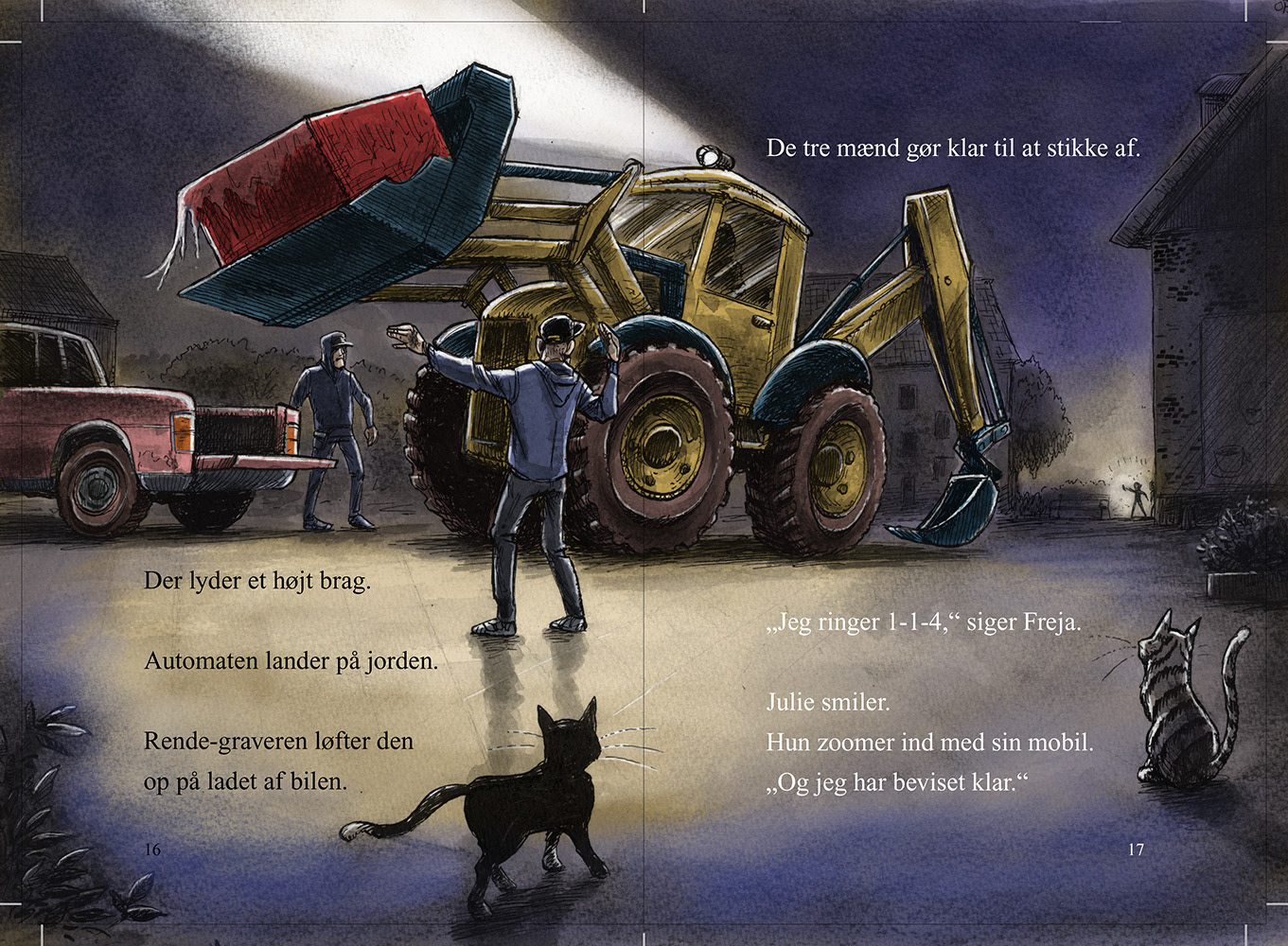 KLUB4, Per Østergaard, Forsideillustration, Tusch, pen, Photoshop, Forlaget Alinea, Ink, Alinea Publishing Company, Miwer, Cover art