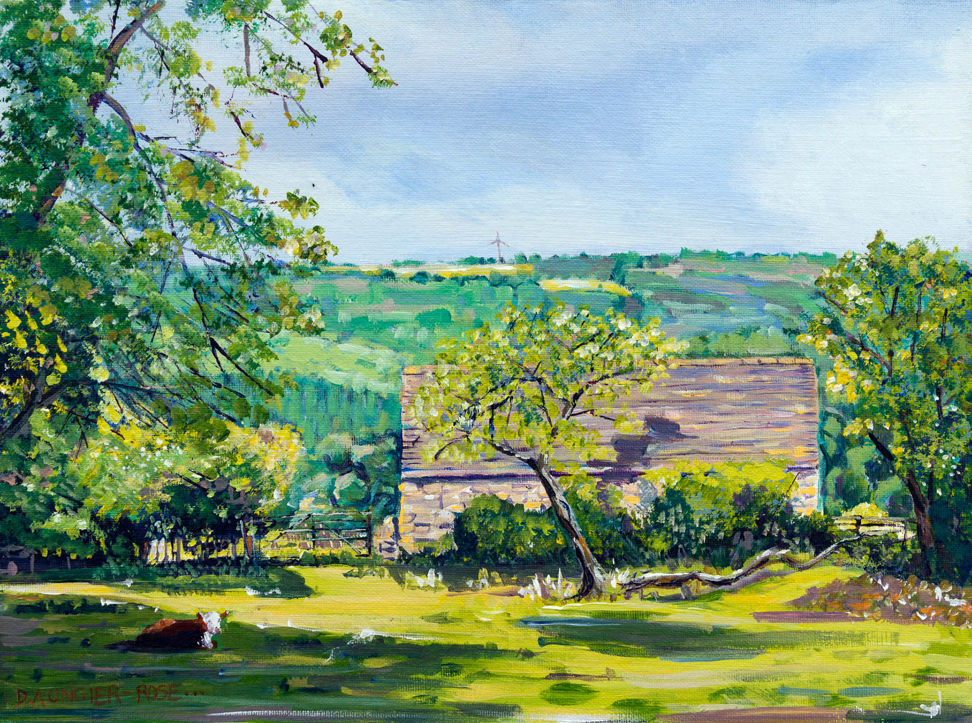 NEAR THE AMBERLEY INN. x2. From an original painting by Diana Aungier-Rose. Picture size: 6in x 8in. Mount size: 10in x 12in. FOR SALE: £14.