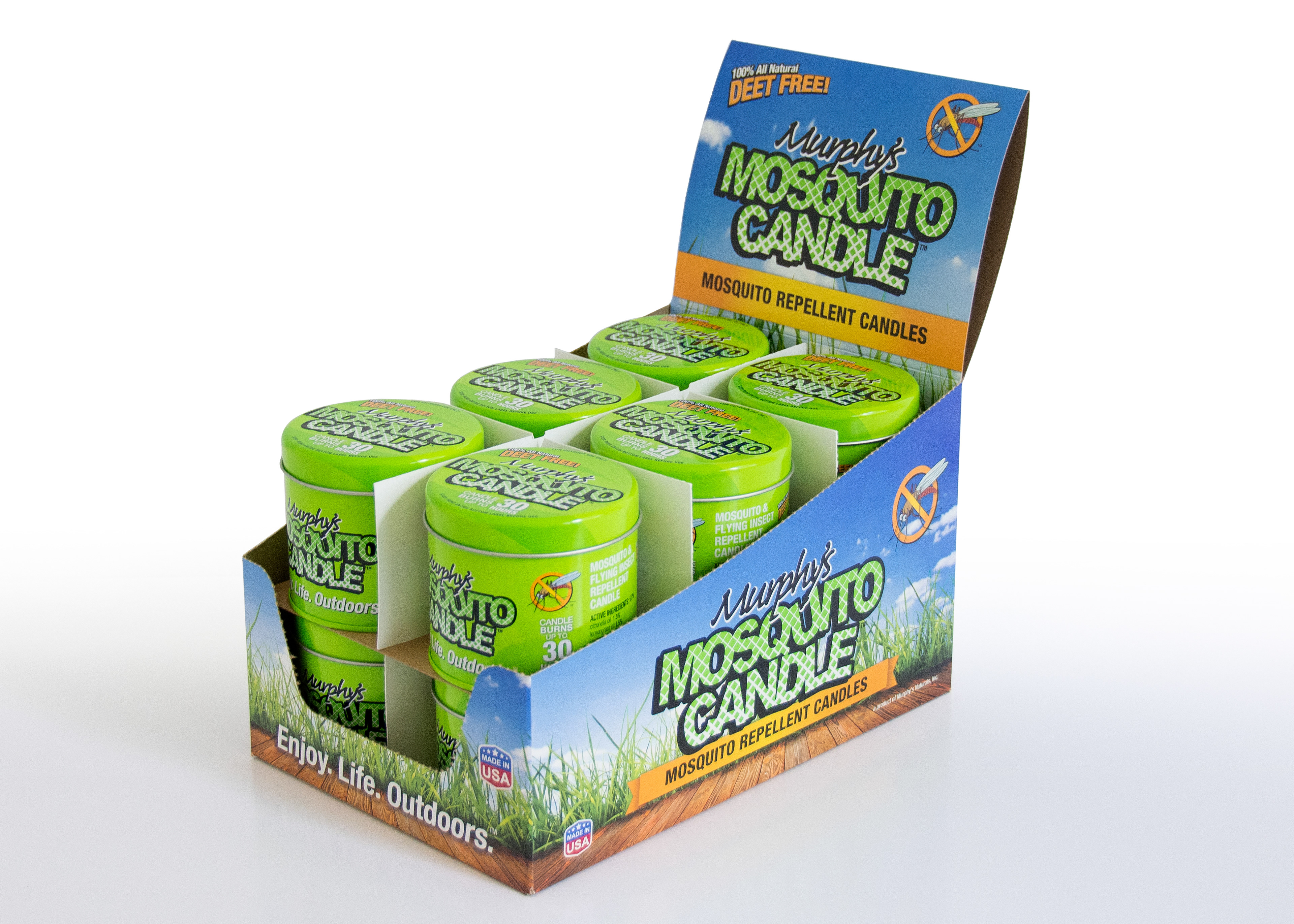 Murphy's Mosquito Candle Case and Shelf Display