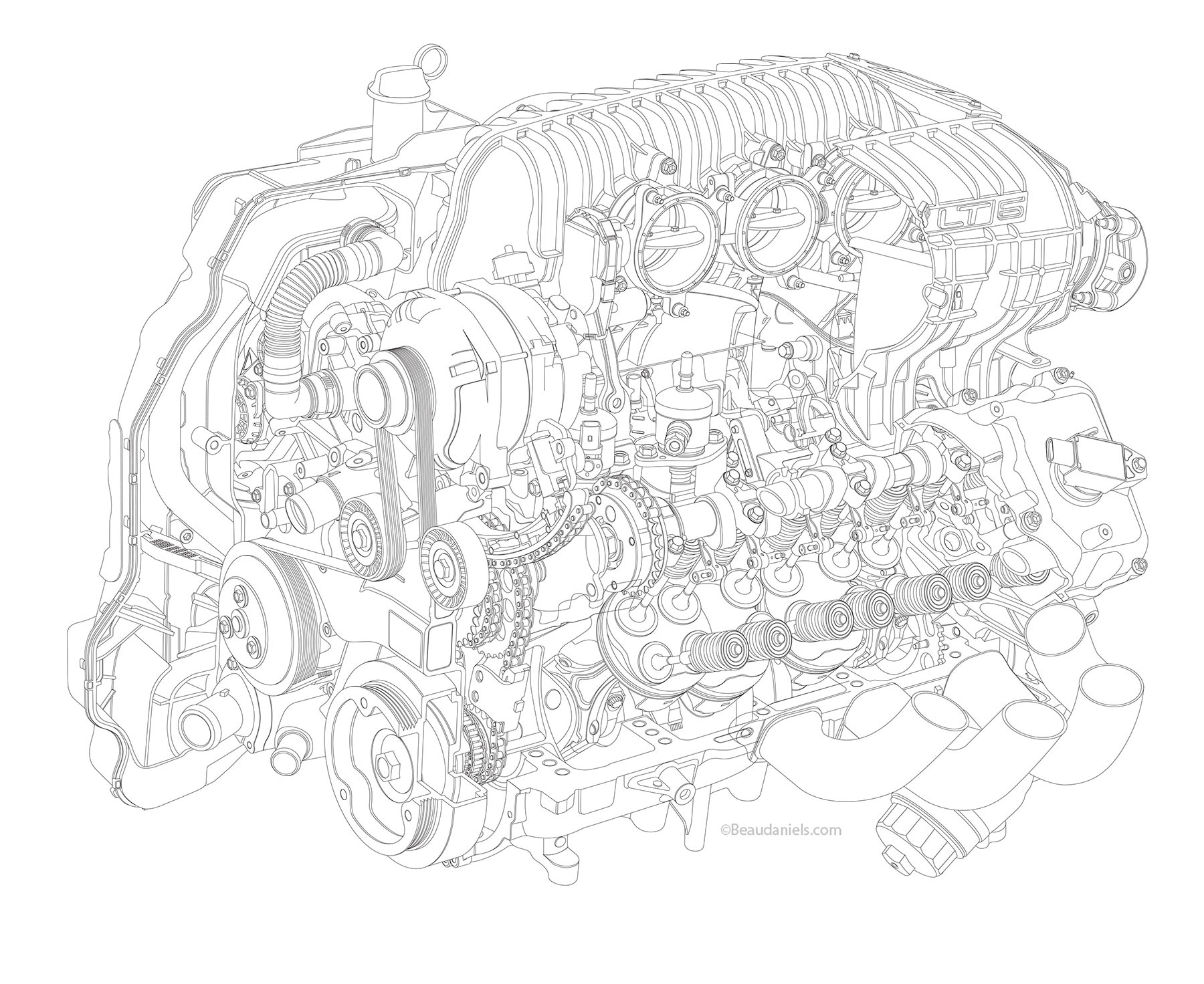 Corvette Z06 engine cutaway for Road and Track