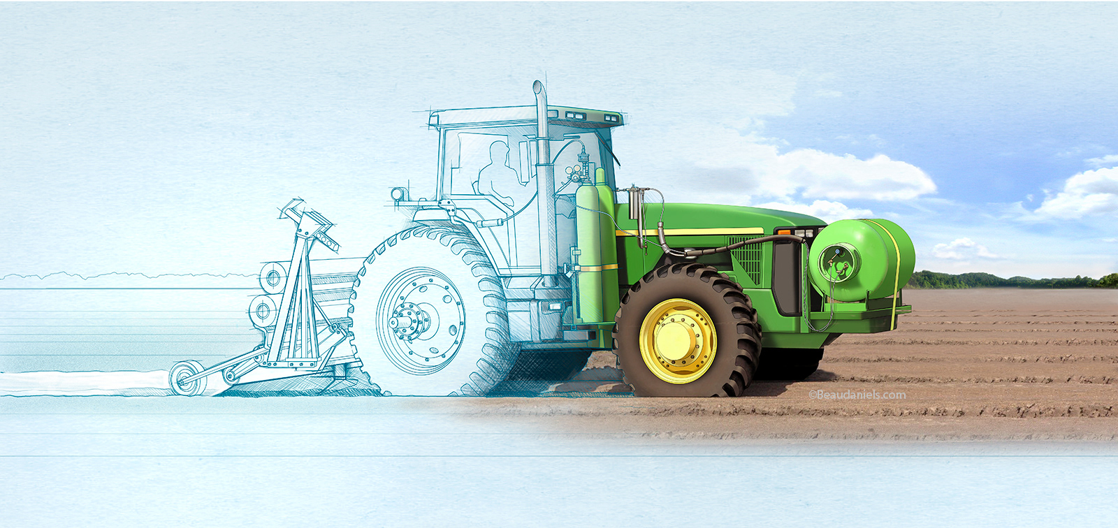 Tractor laying the polythene sheeting.