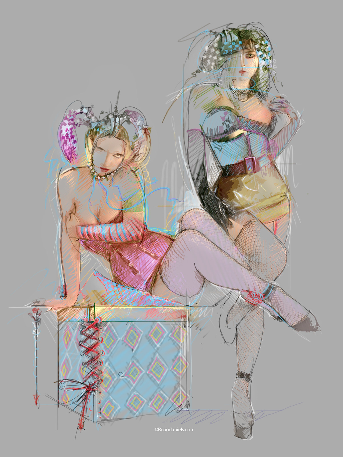 "What's in the box' Fetish Pinup Drawing