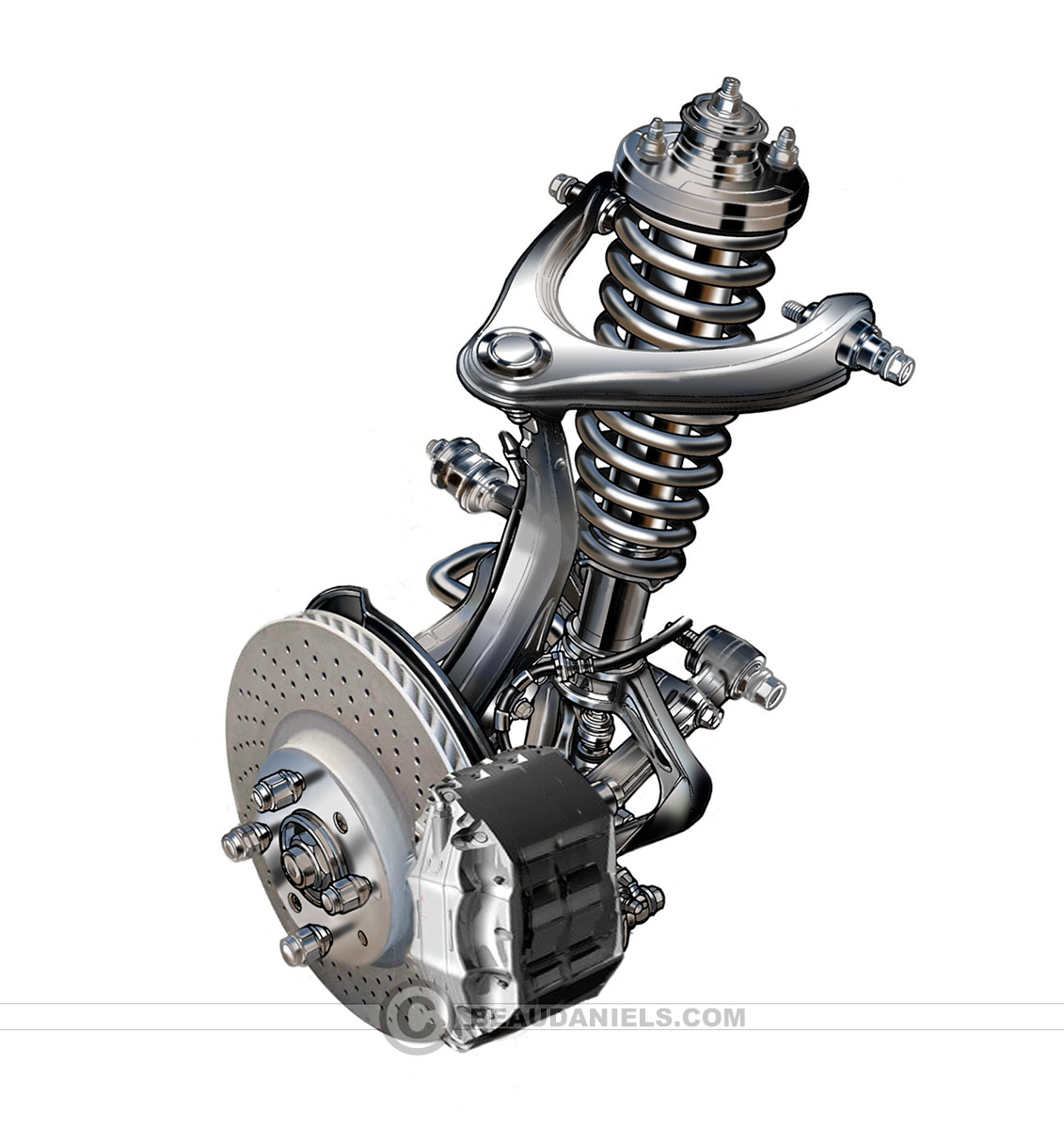 Realistic front vehicle suspension.