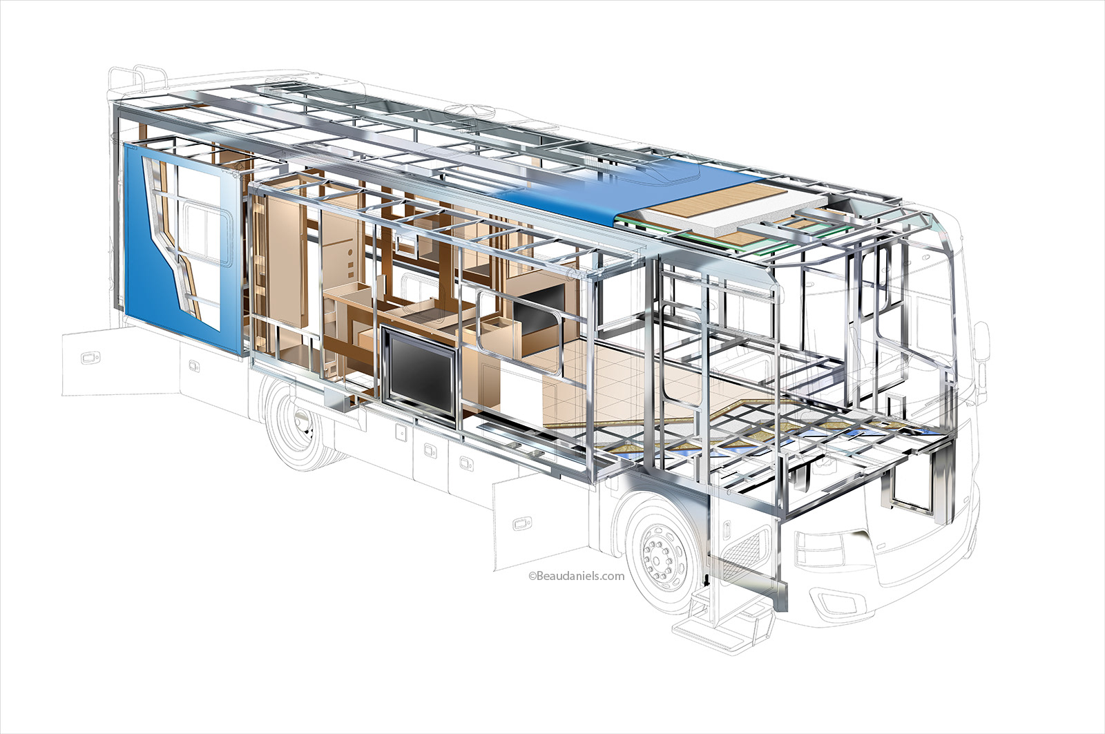 The inside main structure  of the RV waiting to be combines with the beauty shot.