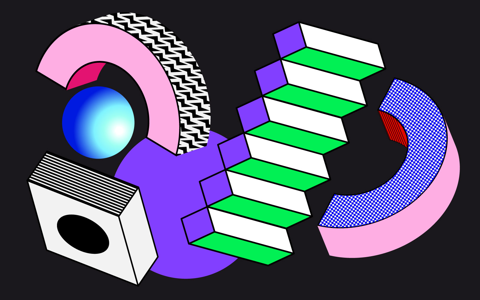 Creation of patterns and 3D forms for a series of illustrations