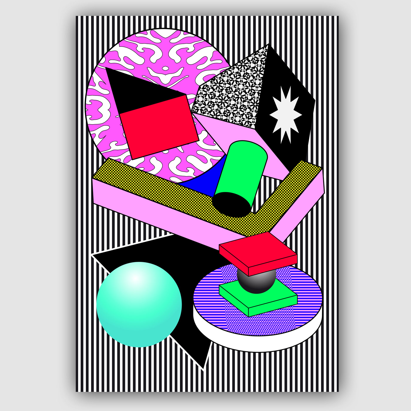 Posters and graphical compositions inspired by 80's and pop culture