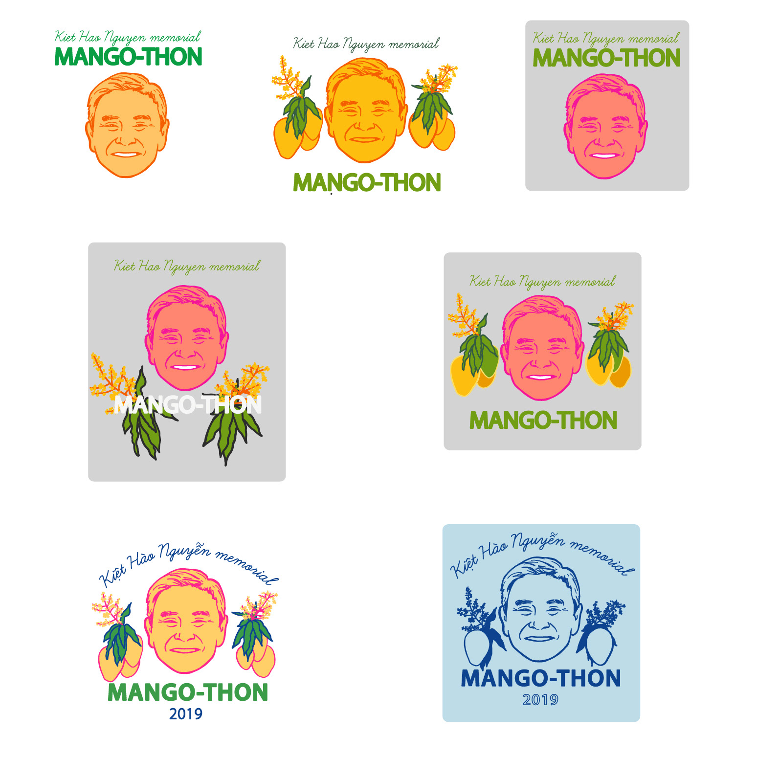 Various drafts of the Mango-thon T-shirt design