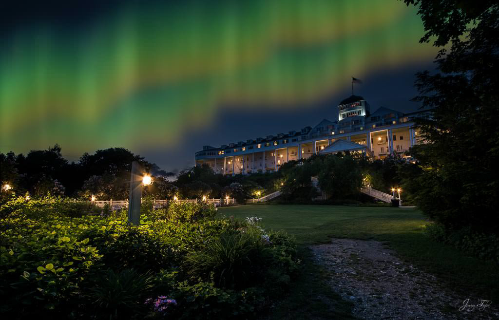 Aurora night skies at The Grand Hotel, Mackinac Island