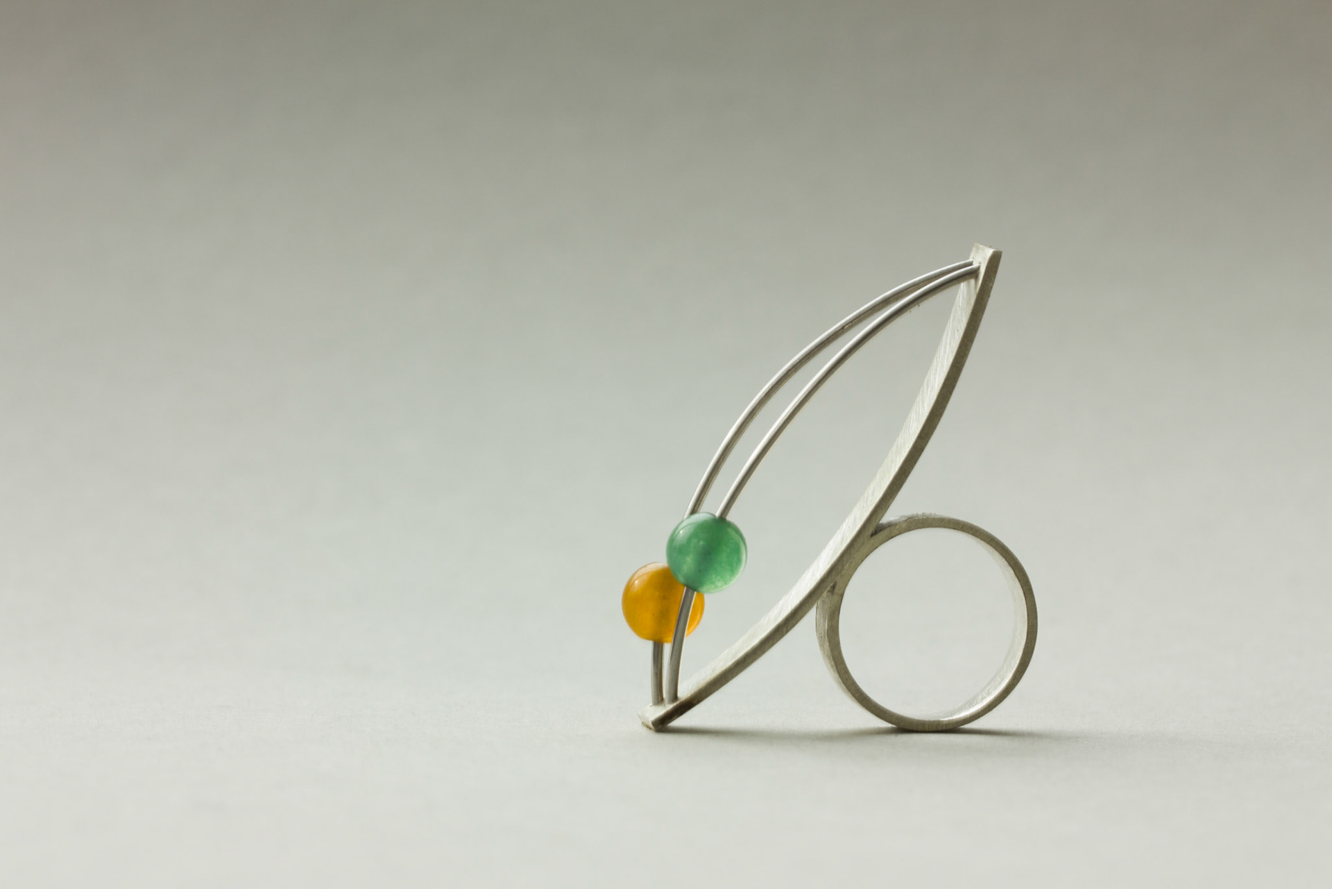 Orbis Sphaere ring. Silver, stainless steel, jade.