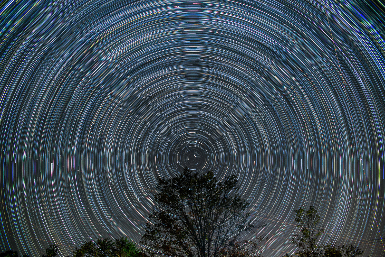 A three hour exposure over Lexington, North Carolina, pointed to Polaris, the North Star on October 18, 2017.
