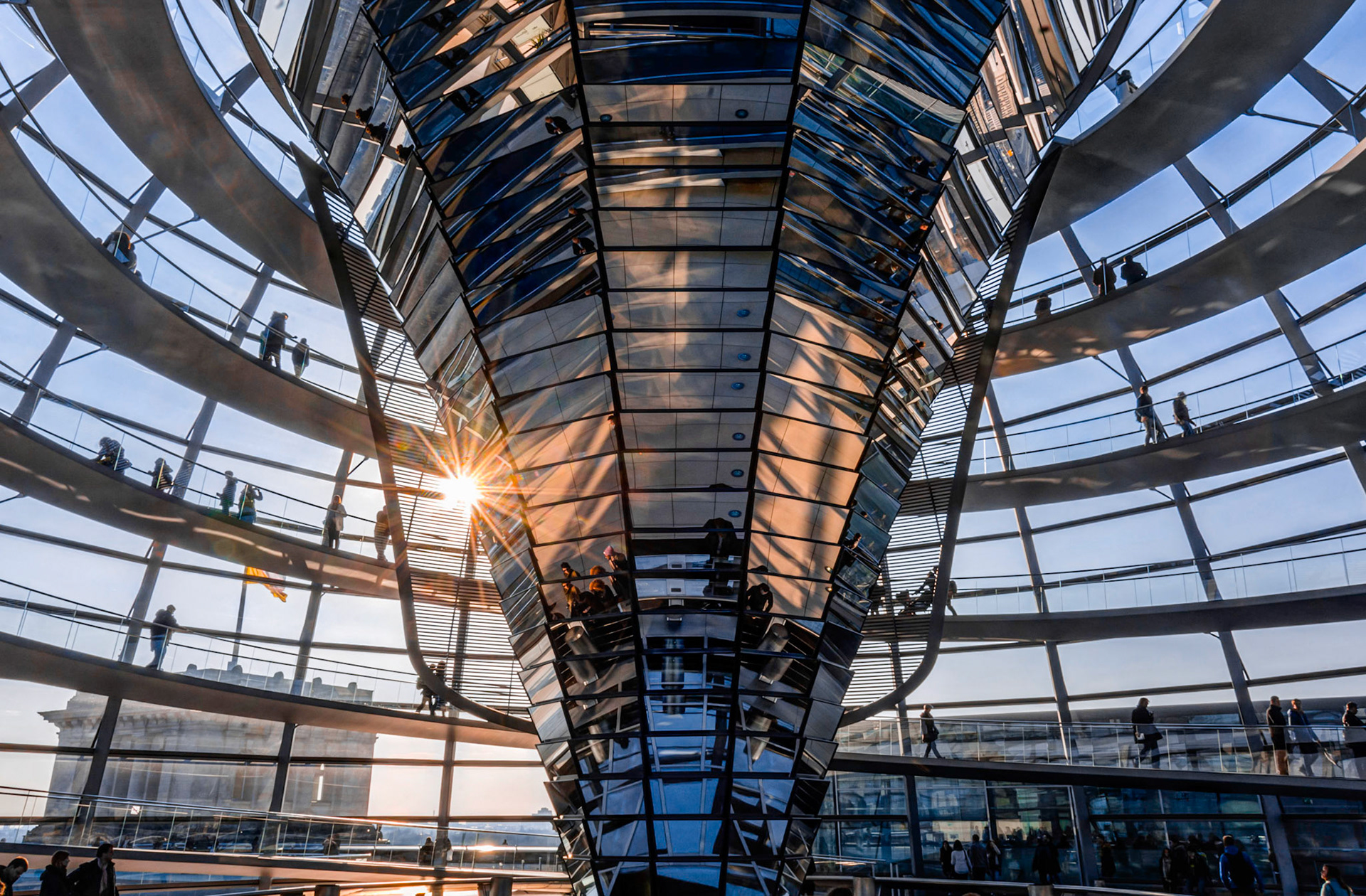 Inside the Glass Dome atop the Reichstag Parliamentary Building in Berlin, Germany