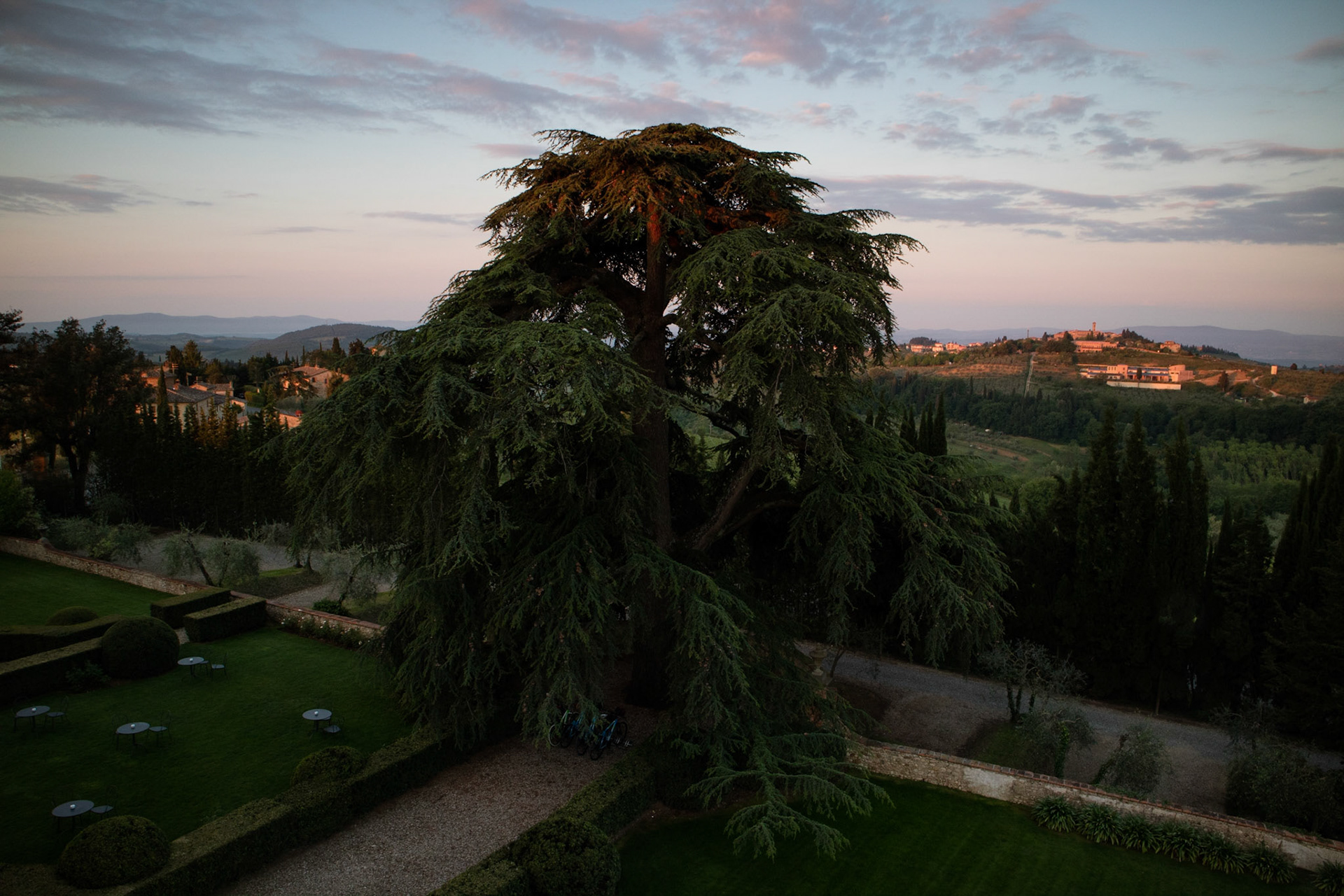 View from room at sunrise, Castello Del Nero
