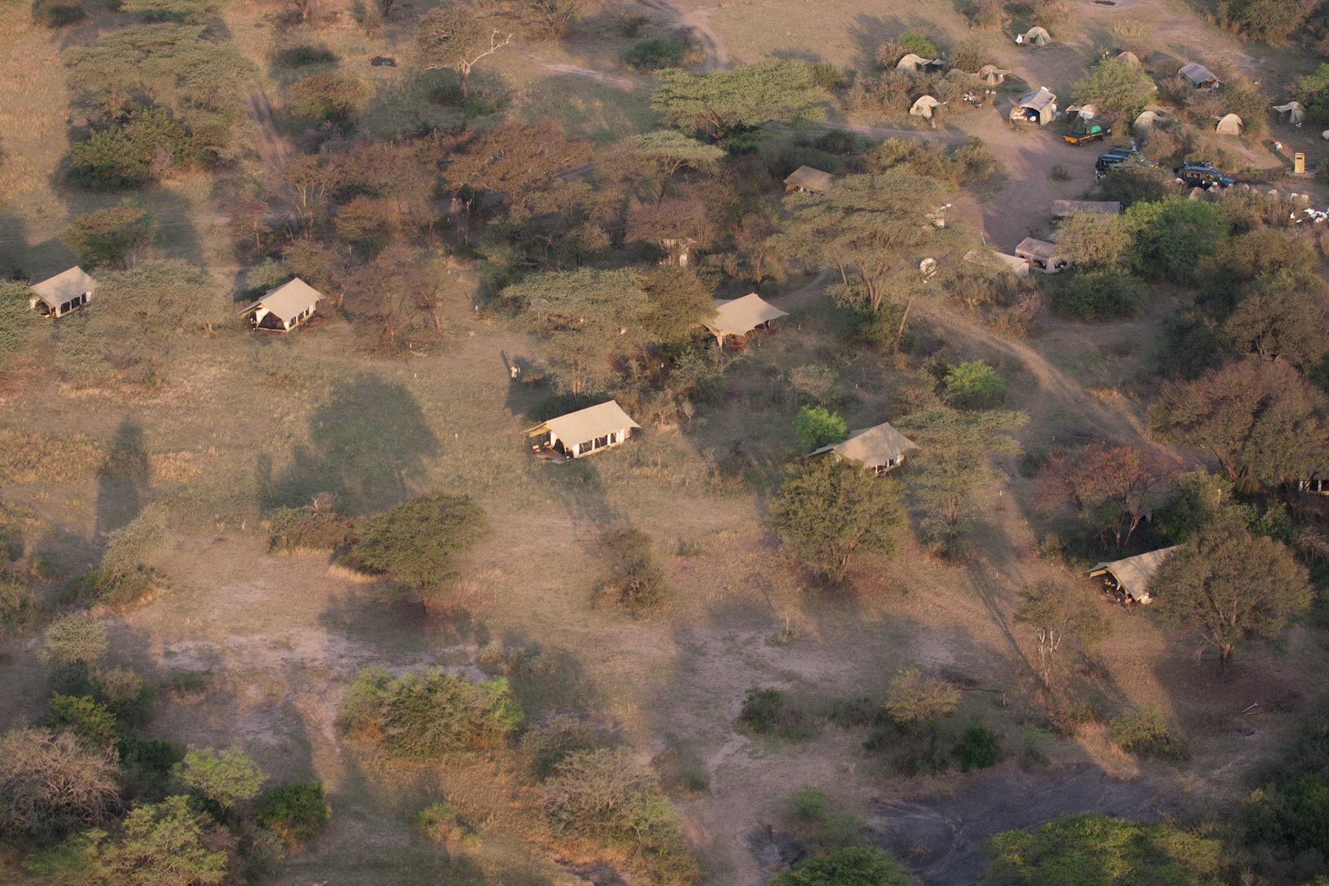 Flying over our camp in the balloon