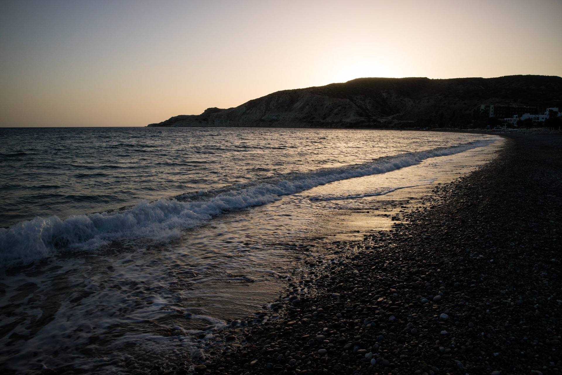 Beach at Pissouri Bay at sunset