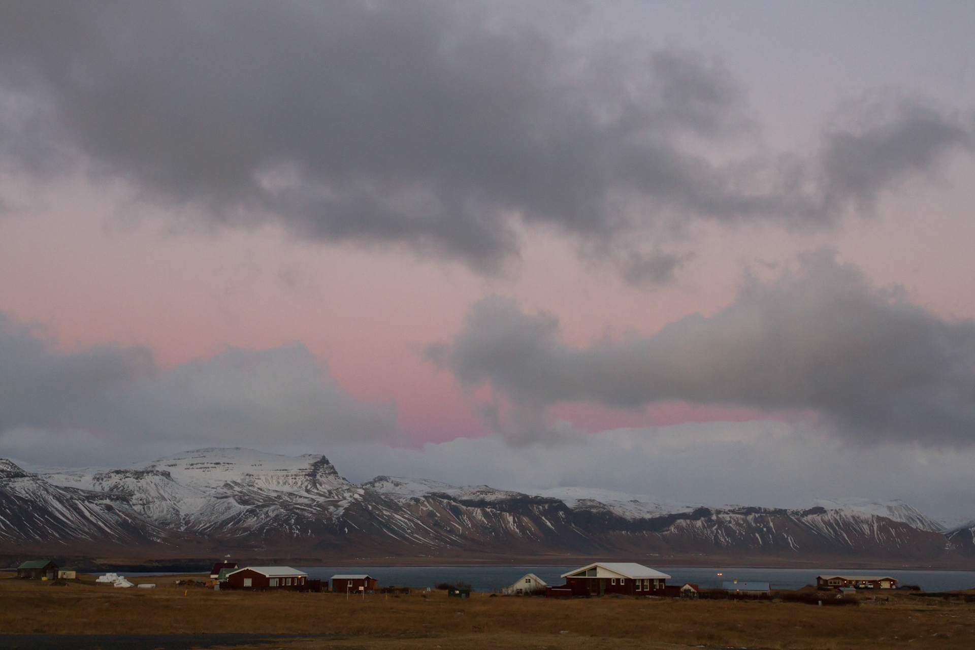 Pink sky after sunset, Arnarstapi