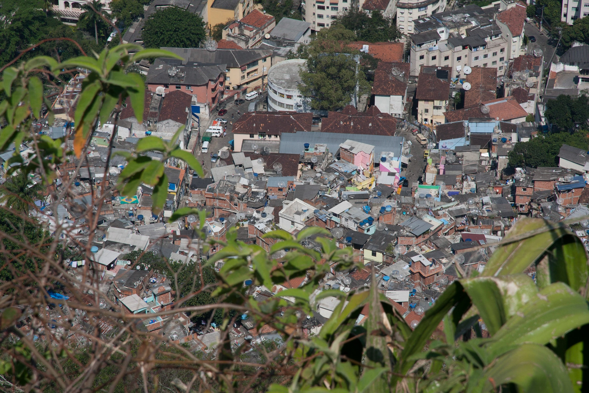 Looking down on another favela - note the satellite dishes!